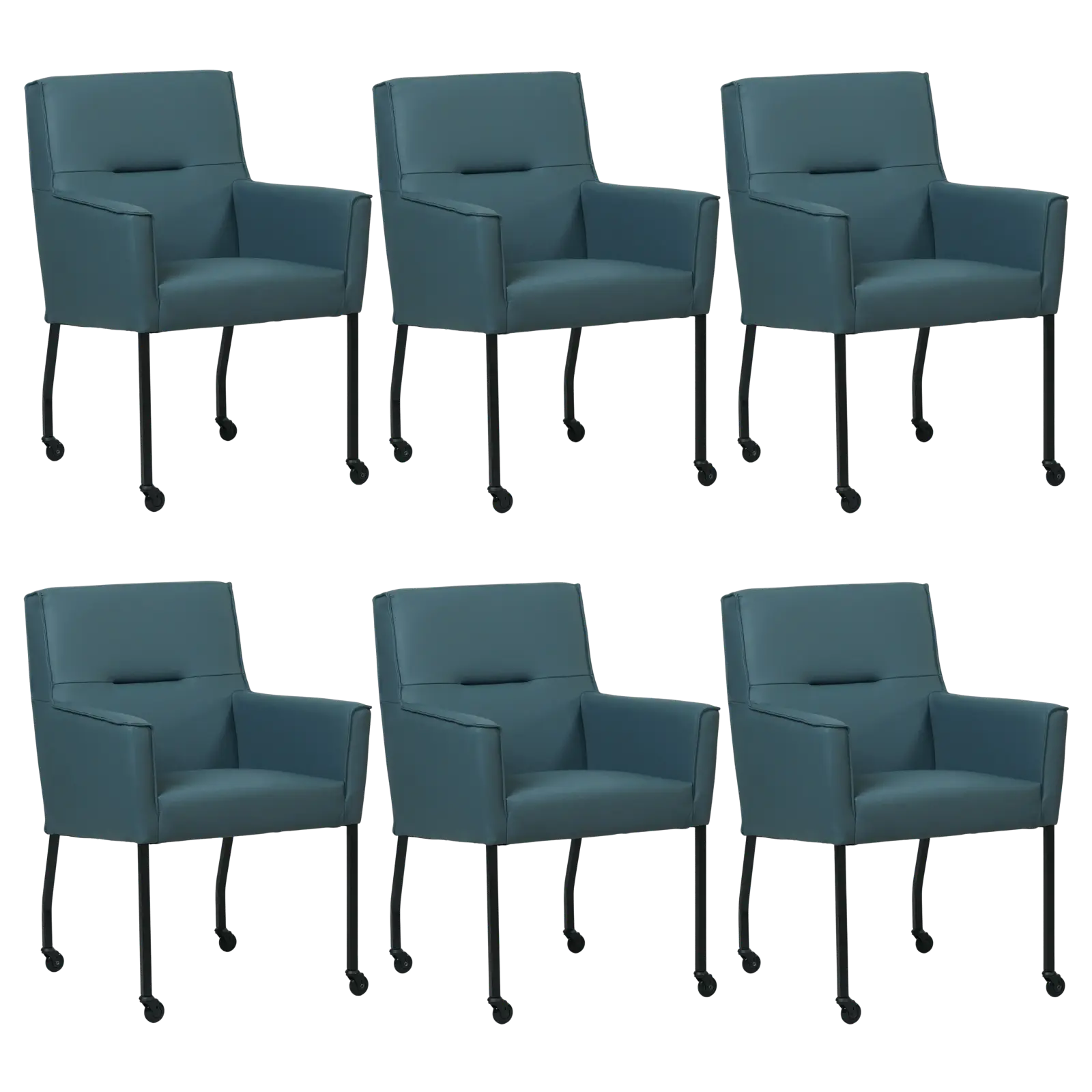 afbeelding van Set van 6 Leren eetkamerstoelen Lucky - Toledo Whale (blauw/grijs)