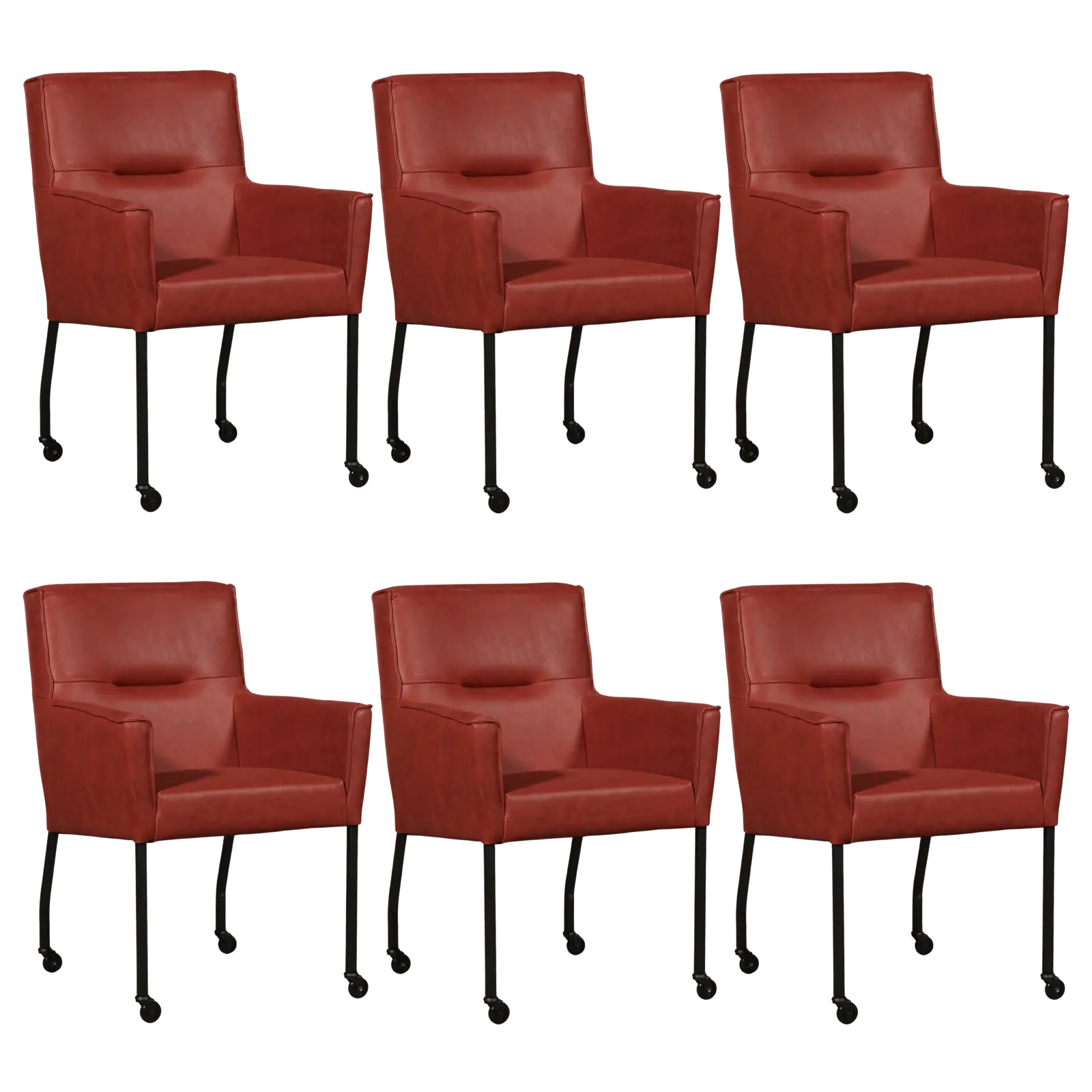 afbeelding van Set van 6 Leren eetkamerstoelen Lucky - Vintage Burgundy (rood)