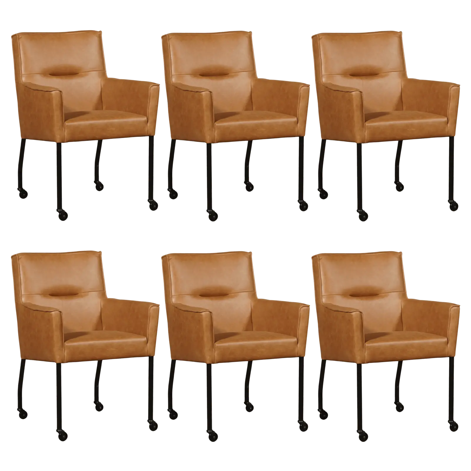 afbeelding van Set van 6 Leren eetkamerstoelen Lucky - Vintage Cognac (cognac)