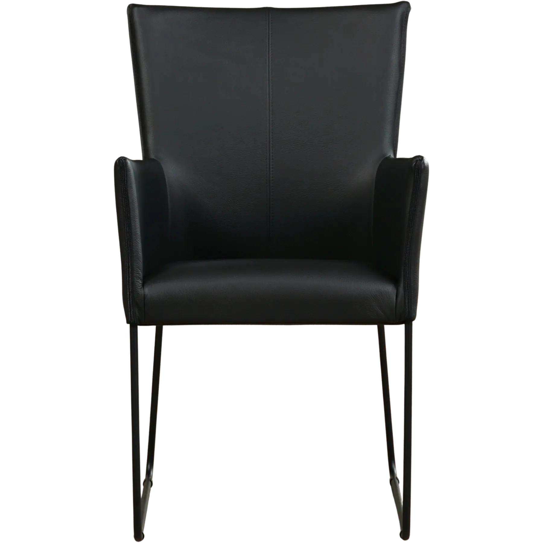 afbeelding van Set van 6 Leren eetkamerstoelen Mate met armleuning - Toledo Nero (zwart) - U-poot staal rond zwart