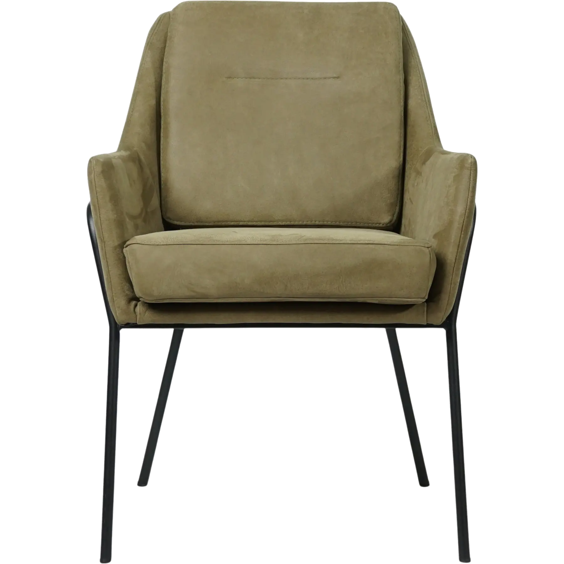 afbeelding van Set van 6 Leren eetkamerstoelen Mix - Kenia Olive (olijf) - Poten staal rond zwart