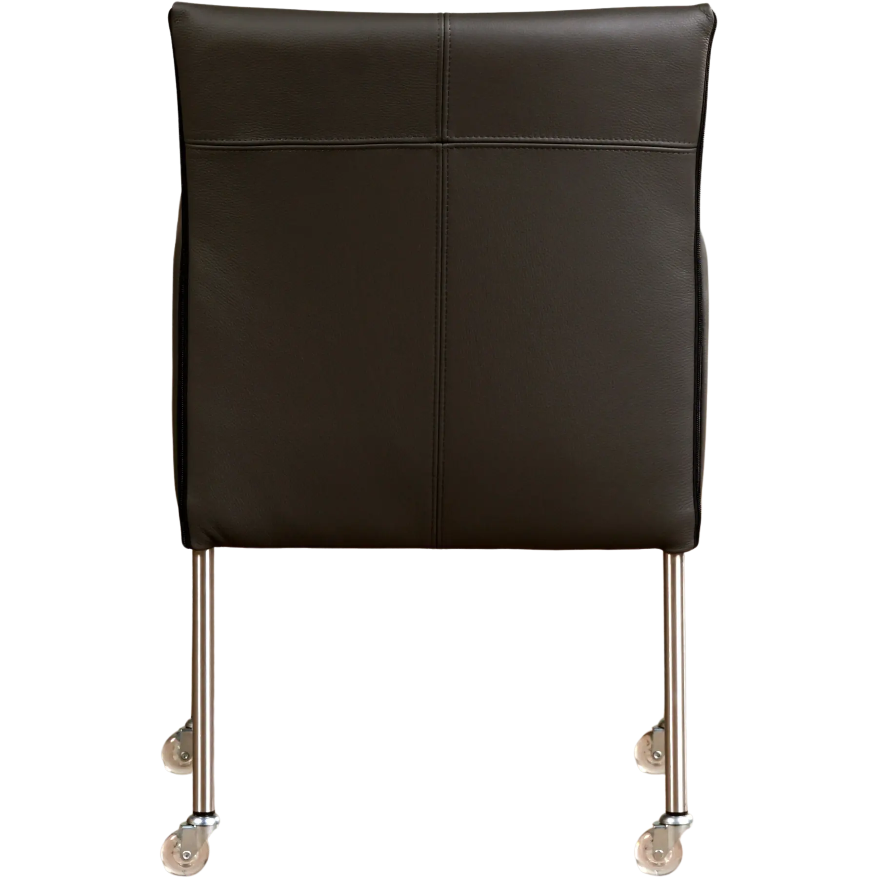 afbeelding van Set van 6 Leren eetkamerstoelen More - Hermes Antracite (donkergrijs) - Poten staal rond RVS