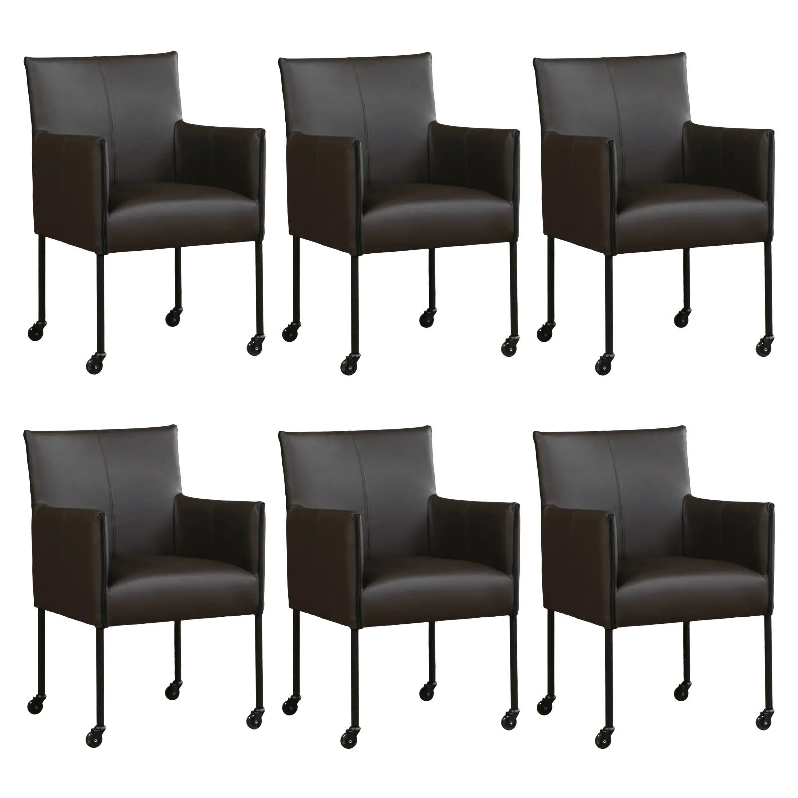 afbeelding van Set van 6 Leren eetkamerstoelen More - Hermes Caffe (donkerbruin) - Poten staal rond zwart