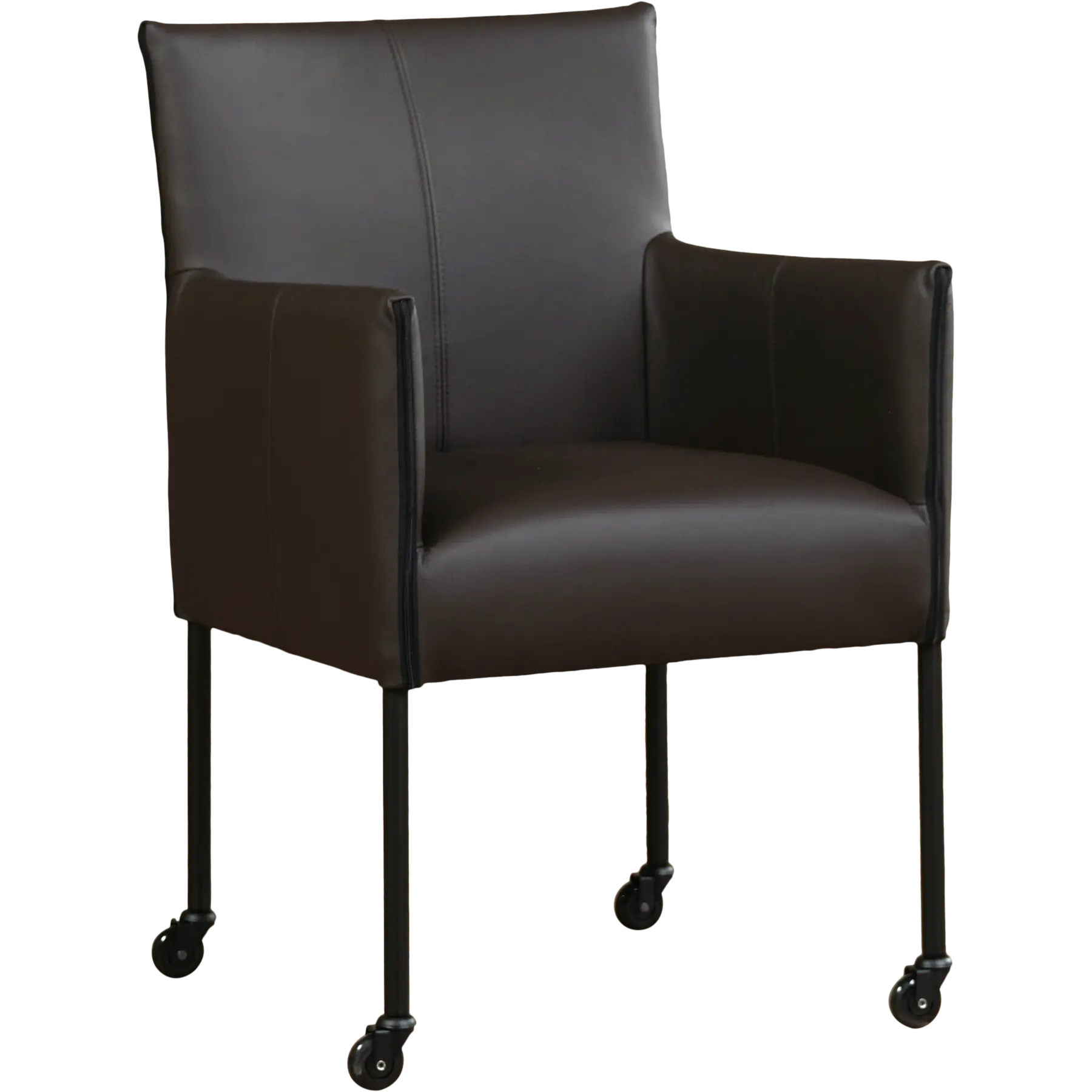 afbeelding van Set van 6 Leren eetkamerstoelen More - Hermes Caffe (donkerbruin) - Poten staal rond zwart