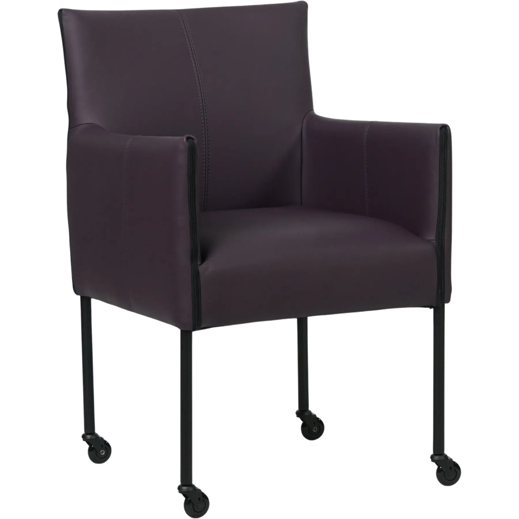 afbeelding van Set van 6 Leren eetkamerstoelen More - Hermes Merlin (donkerpaars) - Poten staal rond zwart