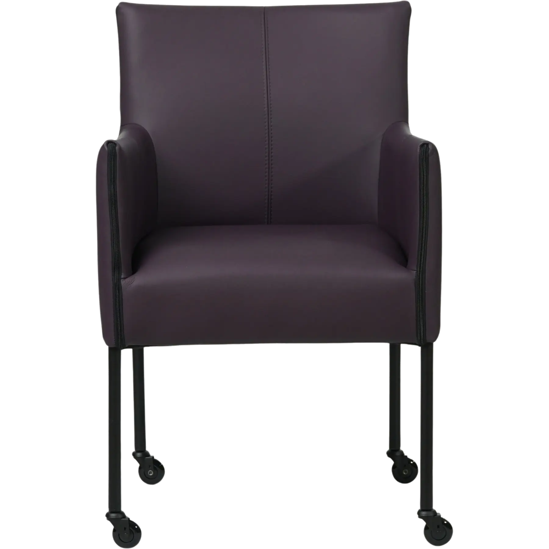 afbeelding van Set van 6 Leren eetkamerstoelen More - Hermes Merlin (donkerpaars) - Poten staal rond zwart