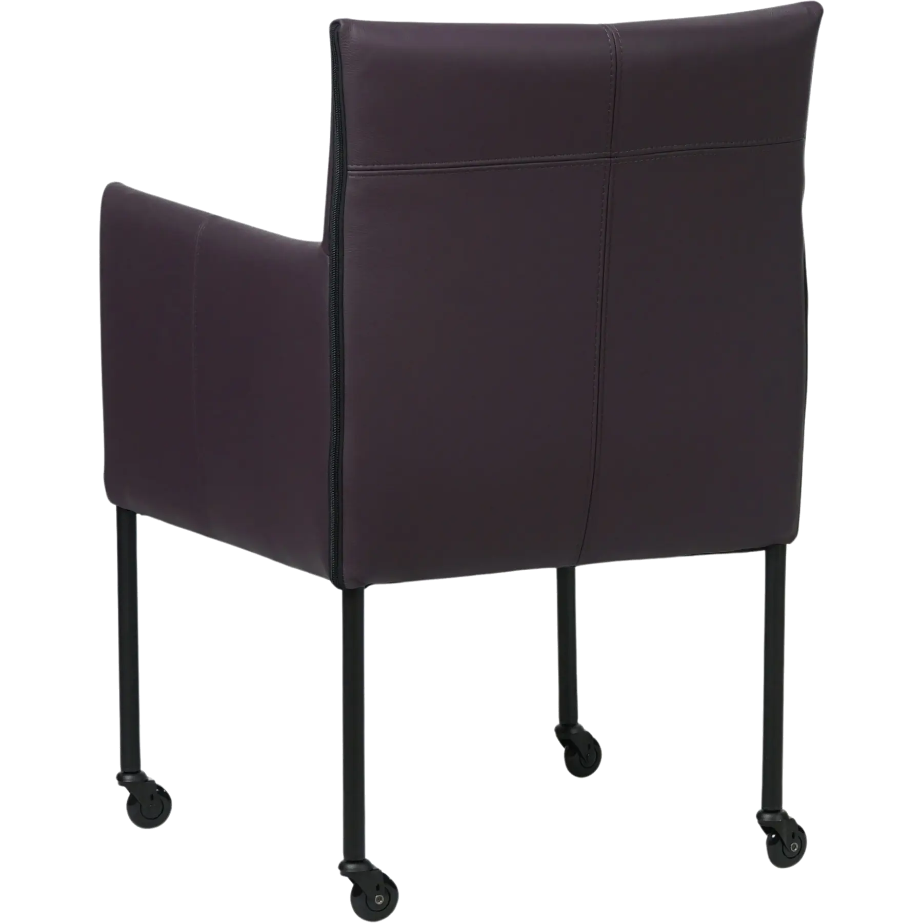 afbeelding van Set van 6 Leren eetkamerstoelen More - Hermes Merlin (donkerpaars) - Poten staal rond zwart