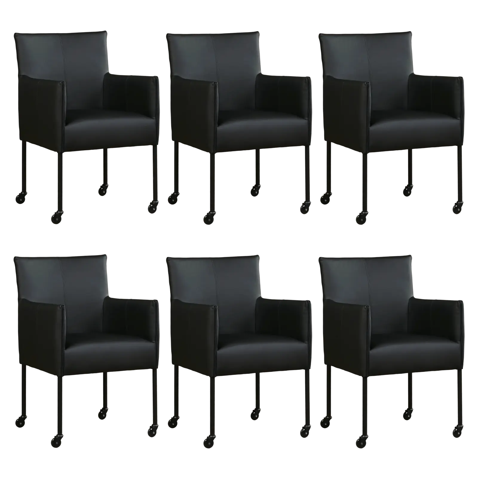 afbeelding van Set van 6 Leren eetkamerstoelen More - Hermes Nero (zwart) - Poten staal rond zwart