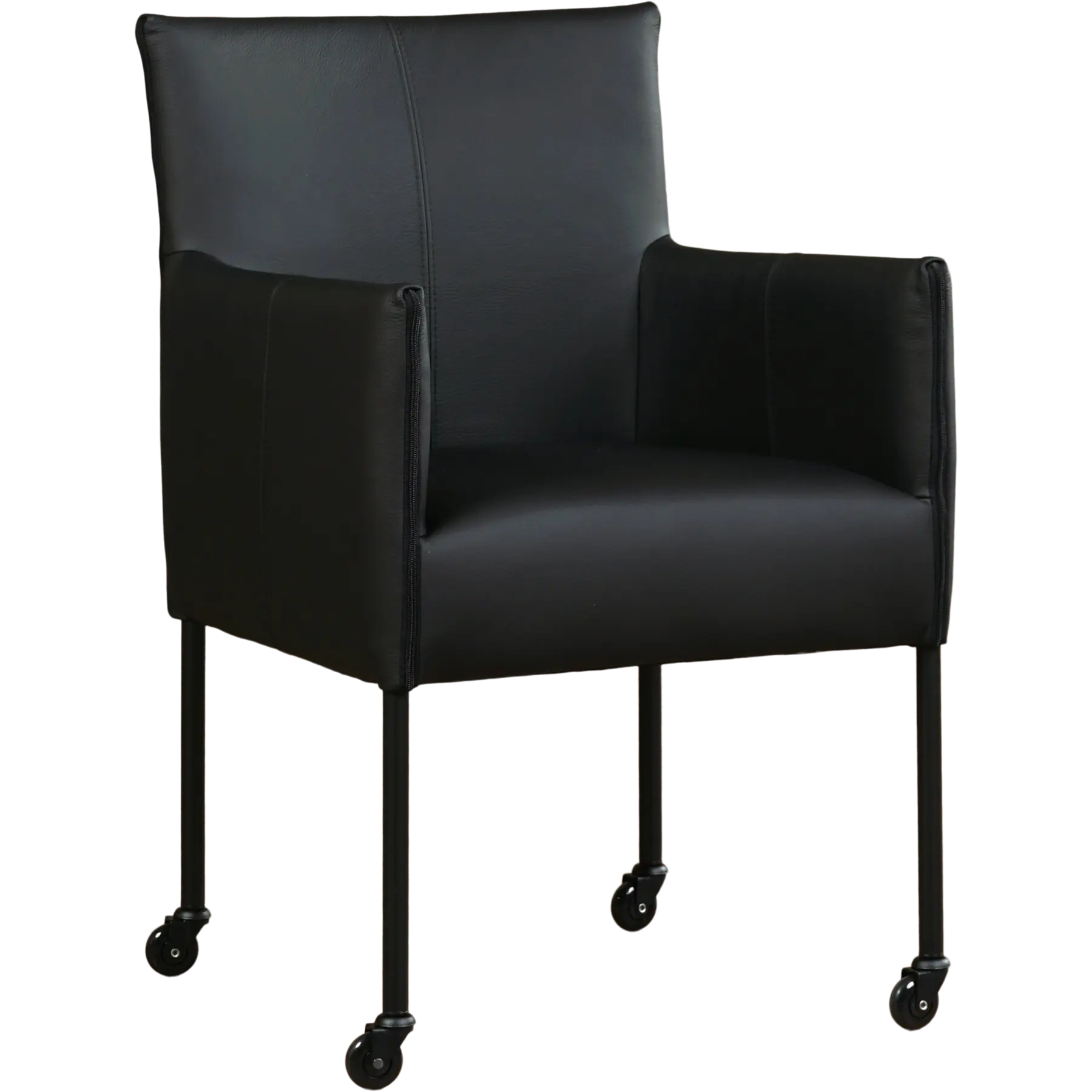 afbeelding van Set van 6 Leren eetkamerstoelen More - Hermes Nero (zwart) - Poten staal rond zwart