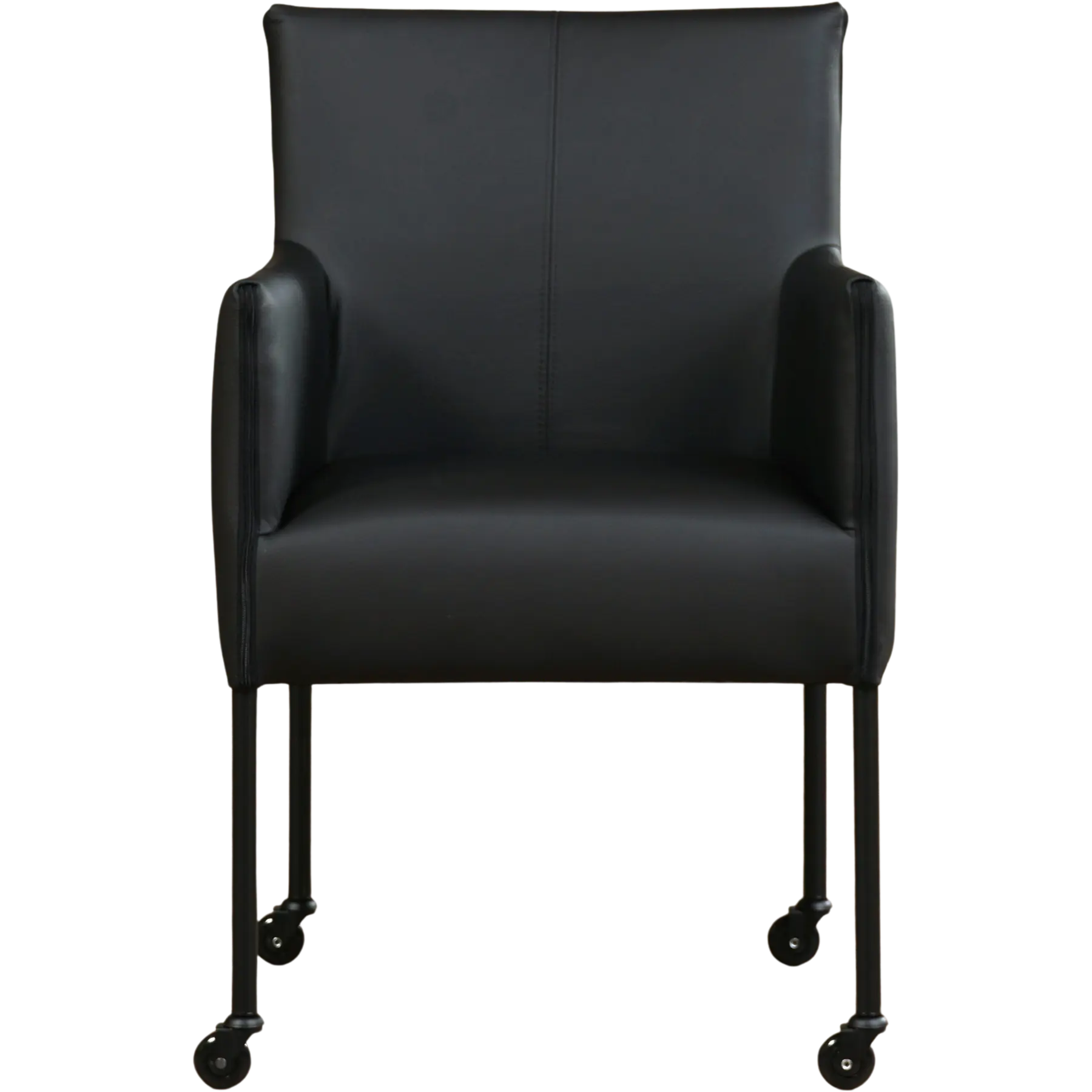 afbeelding van Set van 6 Leren eetkamerstoelen More - Hermes Nero (zwart) - Poten staal rond zwart