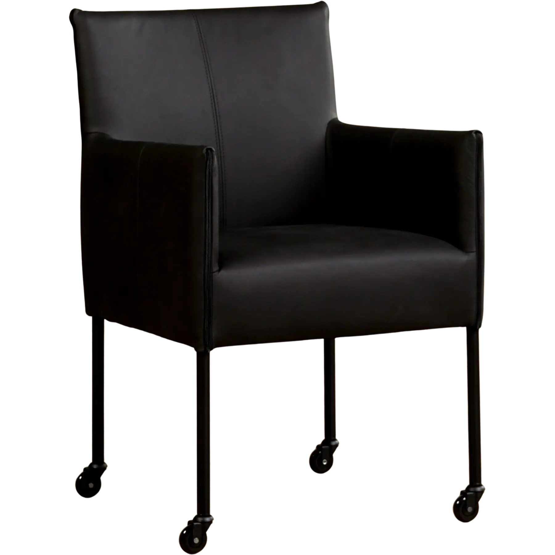 afbeelding van Set van 6 Leren eetkamerstoelen More - Rancho Nero (zwart) - Poten staal rond zwart