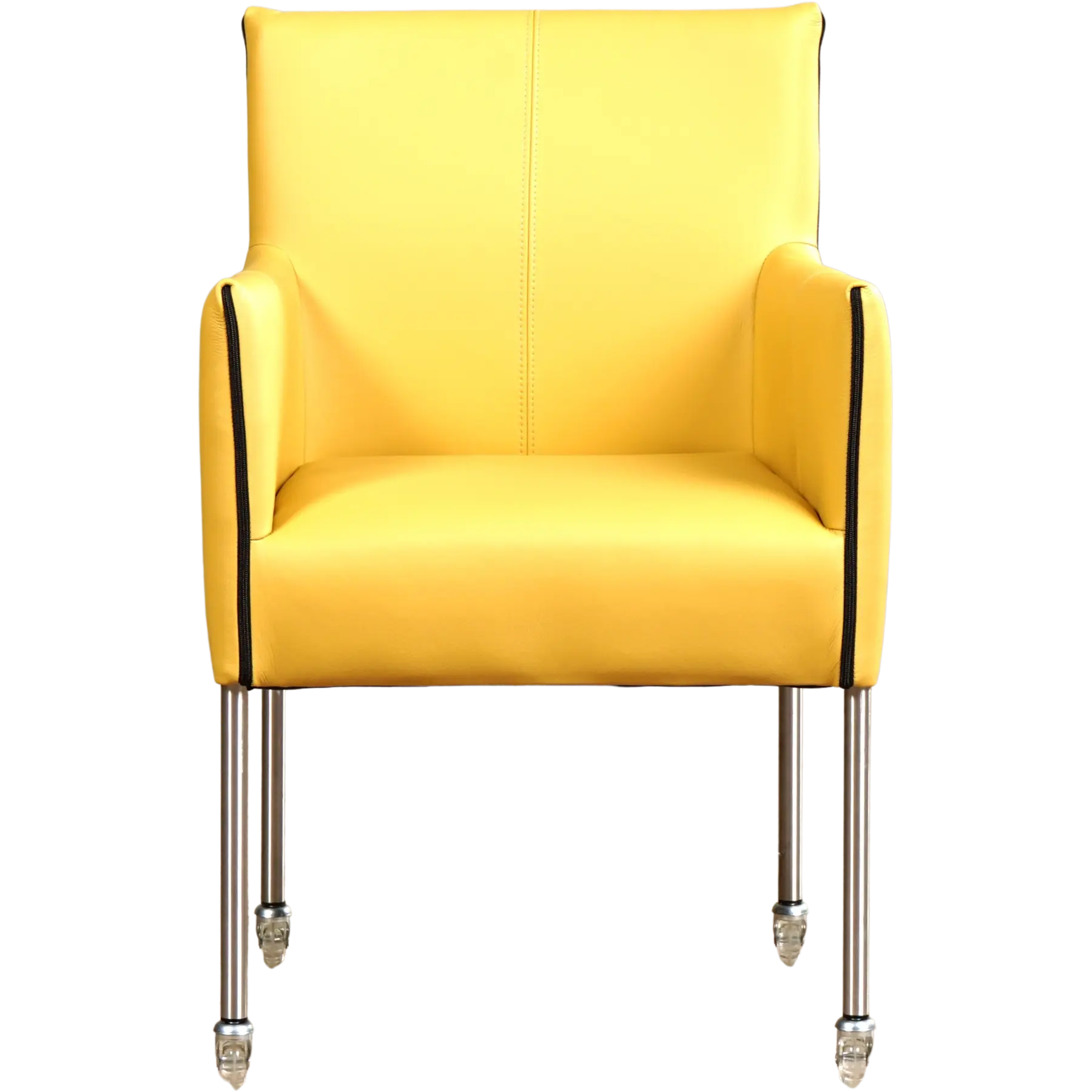 afbeelding van Set van 6 Leren eetkamerstoelen More - Toledo Lemon (geel) - Poten staal rond RVS