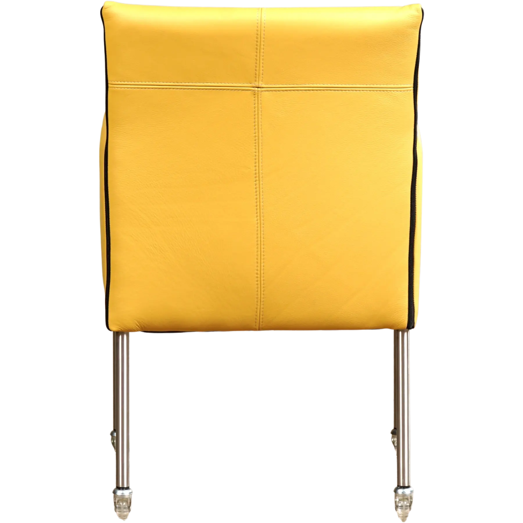 afbeelding van Set van 6 Leren eetkamerstoelen More - Toledo Lemon (geel) - Poten staal rond RVS