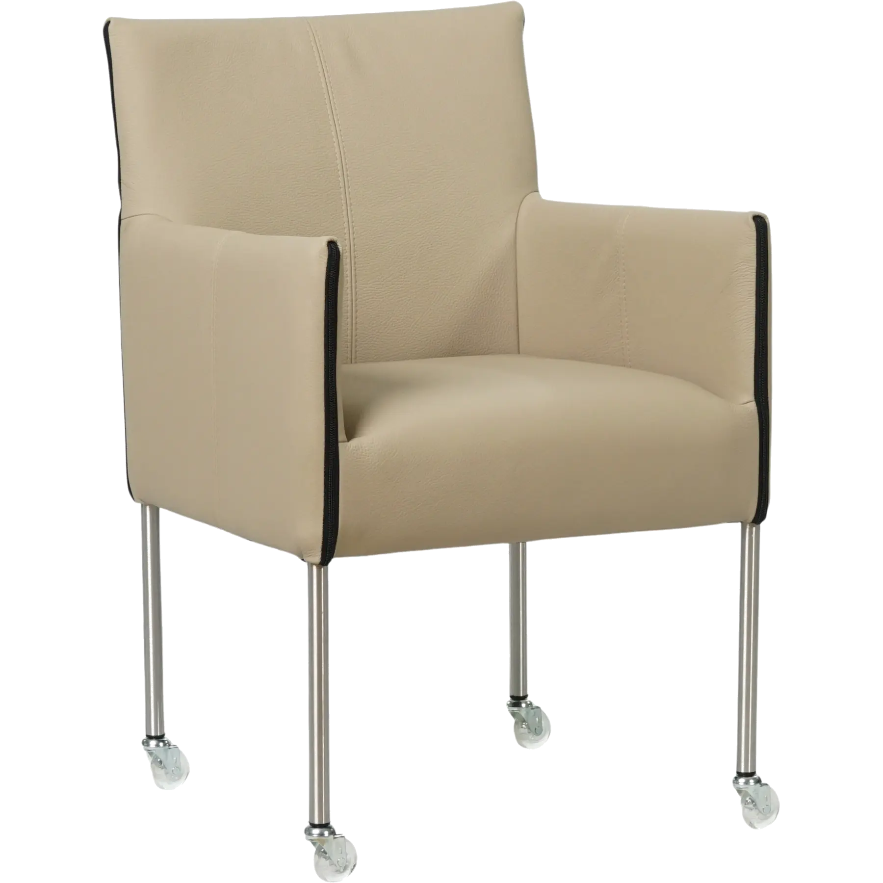 afbeelding van Set van 6 Leren eetkamerstoelen More - Toledo Mastic (taupe/bruin) - Poten staal rond RVS