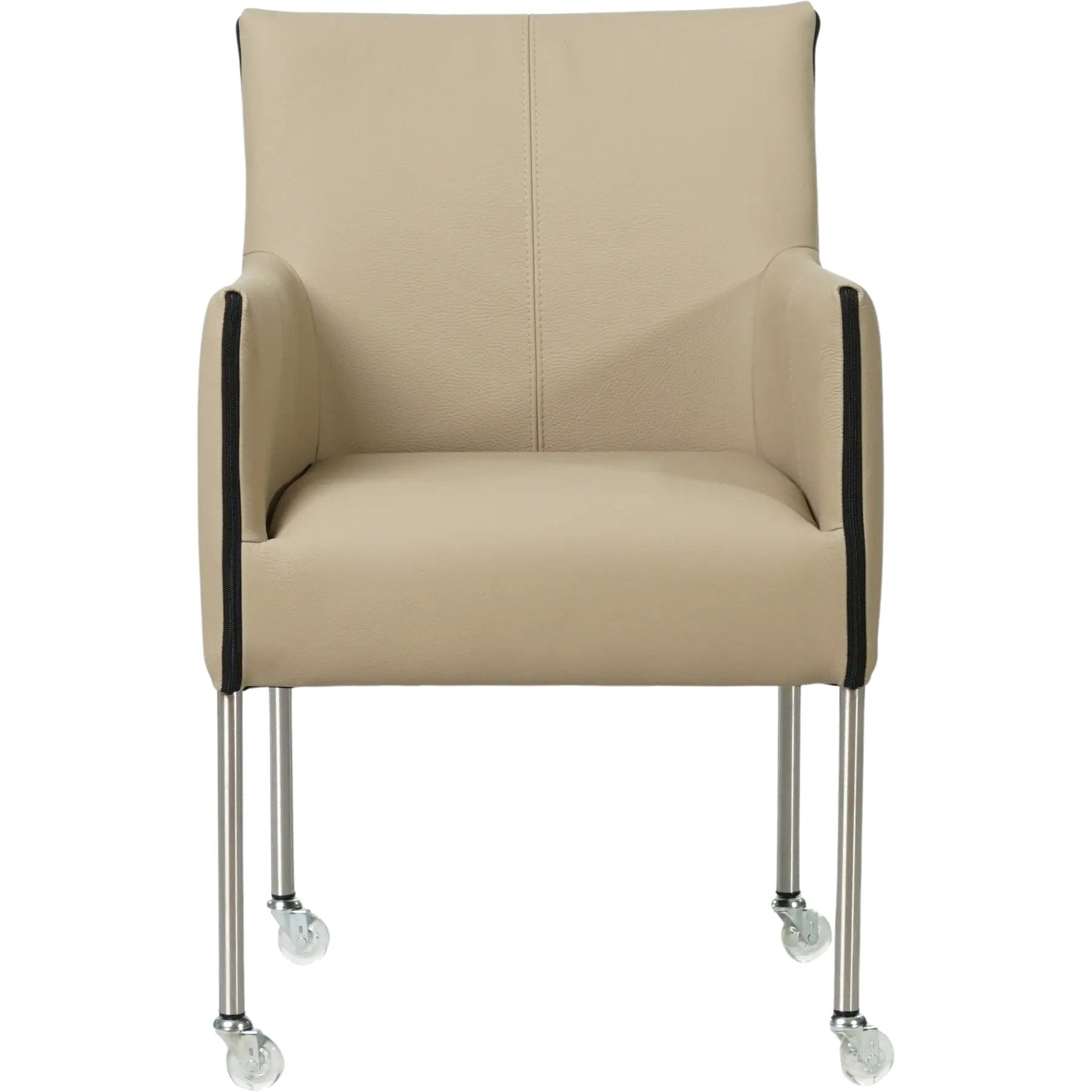 afbeelding van Set van 6 Leren eetkamerstoelen More - Toledo Mastic (taupe/bruin) - Poten staal rond RVS
