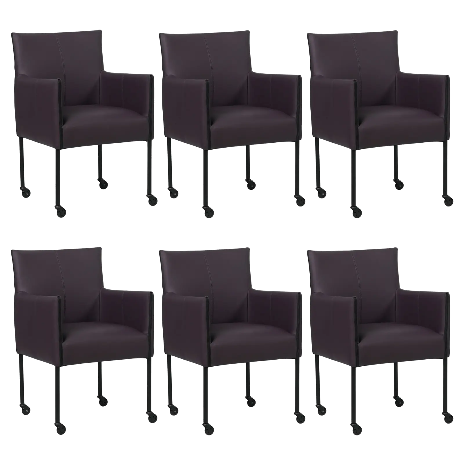 afbeelding van Set van 6 Leren eetkamerstoelen More - Toledo Merlin (donkerpaars) - Poten staal rond zwart