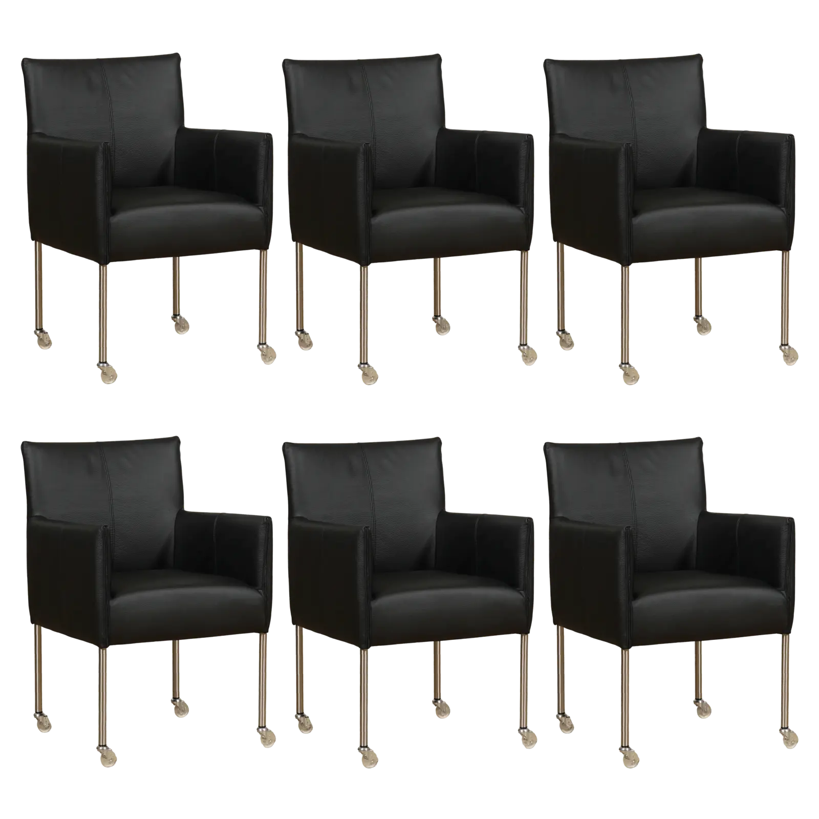 afbeelding van Set van 6 Leren eetkamerstoelen More - Toledo Nero (zwart) - Poten staal rond RVS