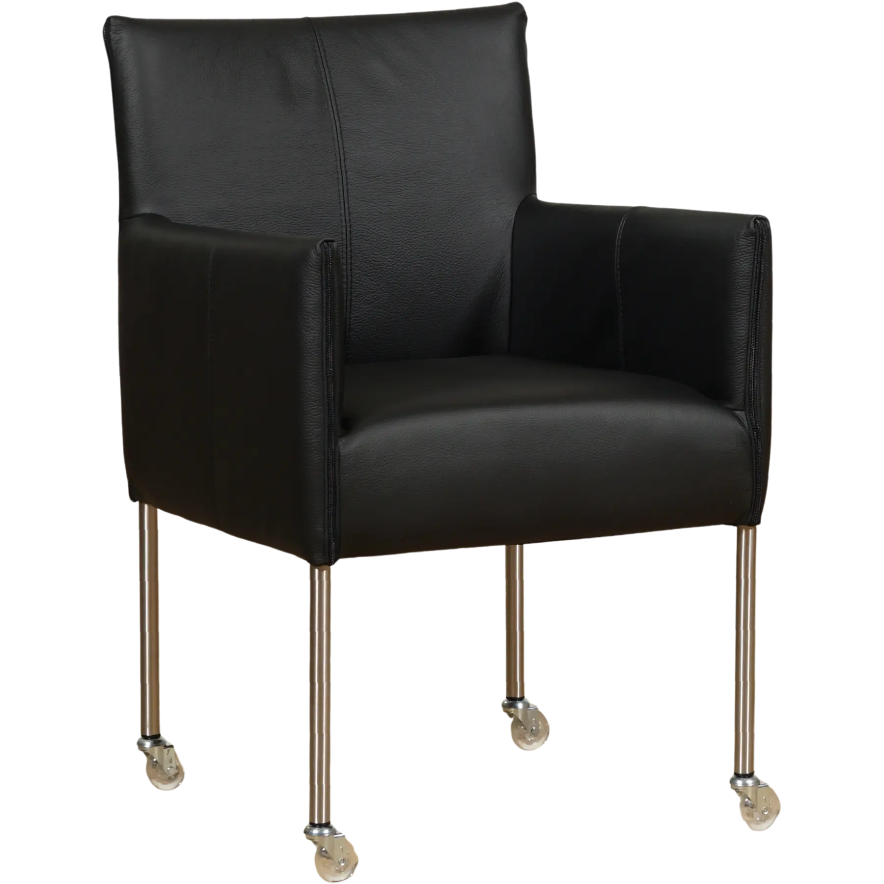 afbeelding van Set van 6 Leren eetkamerstoelen More - Toledo Nero (zwart) - Poten staal rond RVS