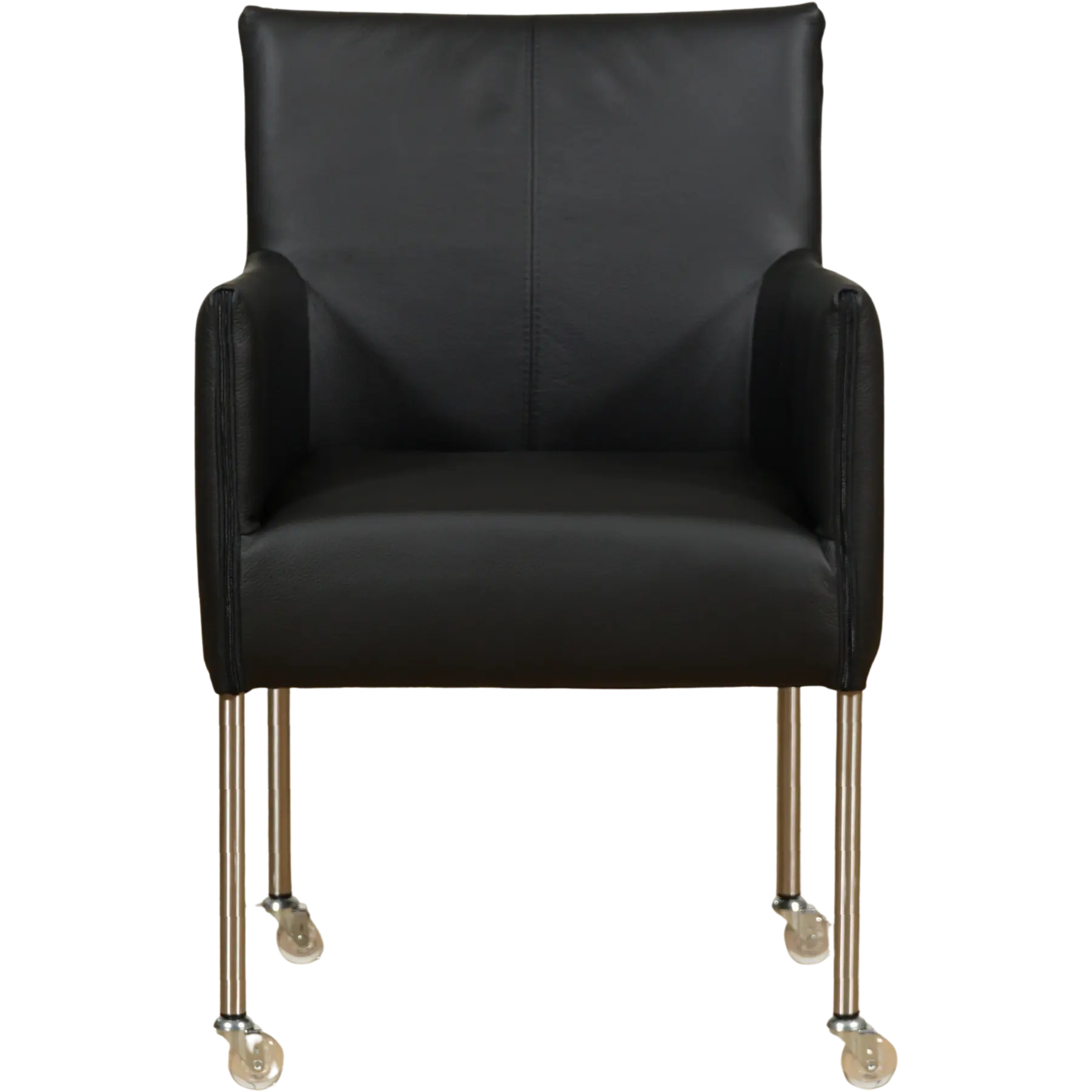 afbeelding van Set van 6 Leren eetkamerstoelen More - Toledo Nero (zwart) - Poten staal rond RVS