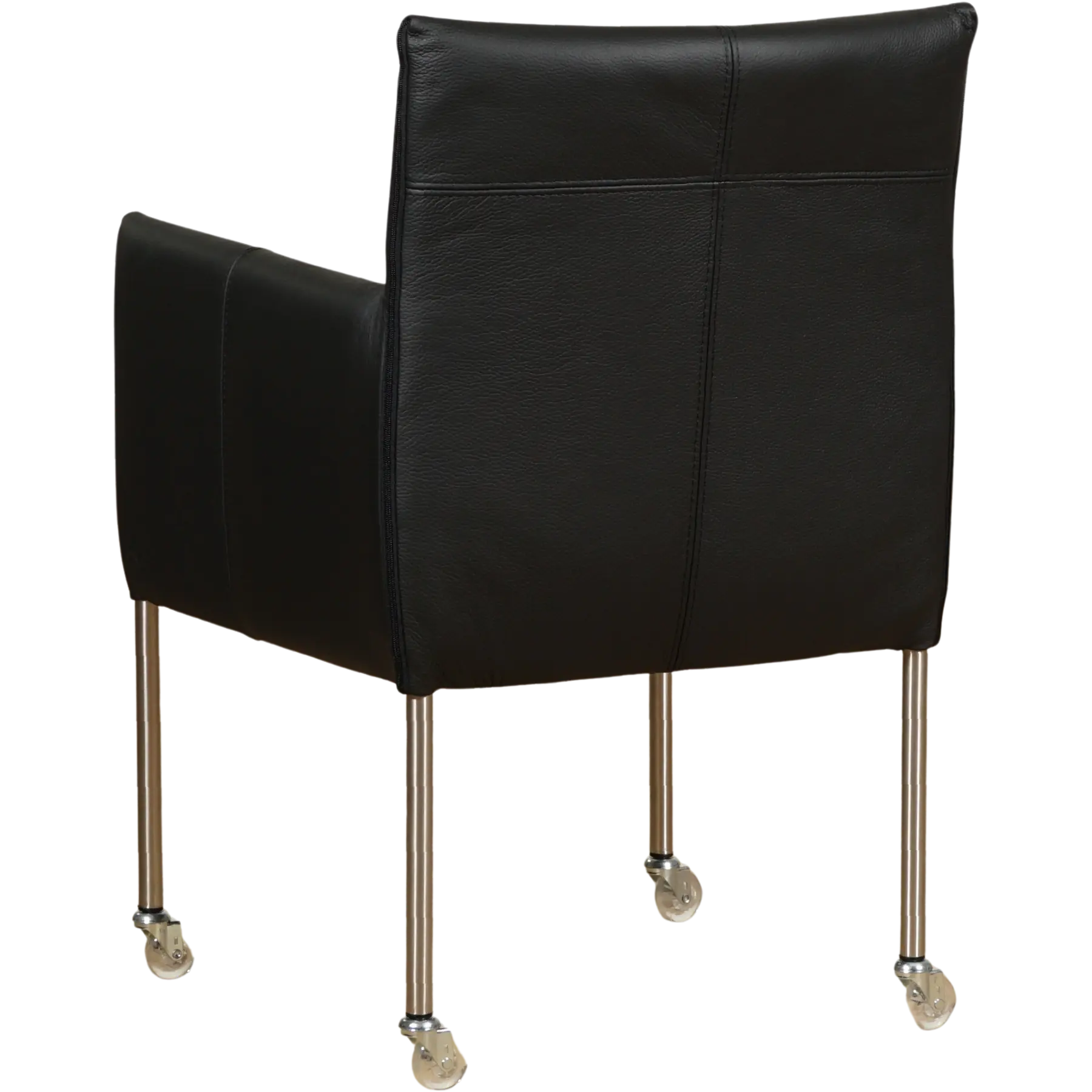 afbeelding van Set van 6 Leren eetkamerstoelen More - Toledo Nero (zwart) - Poten staal rond RVS