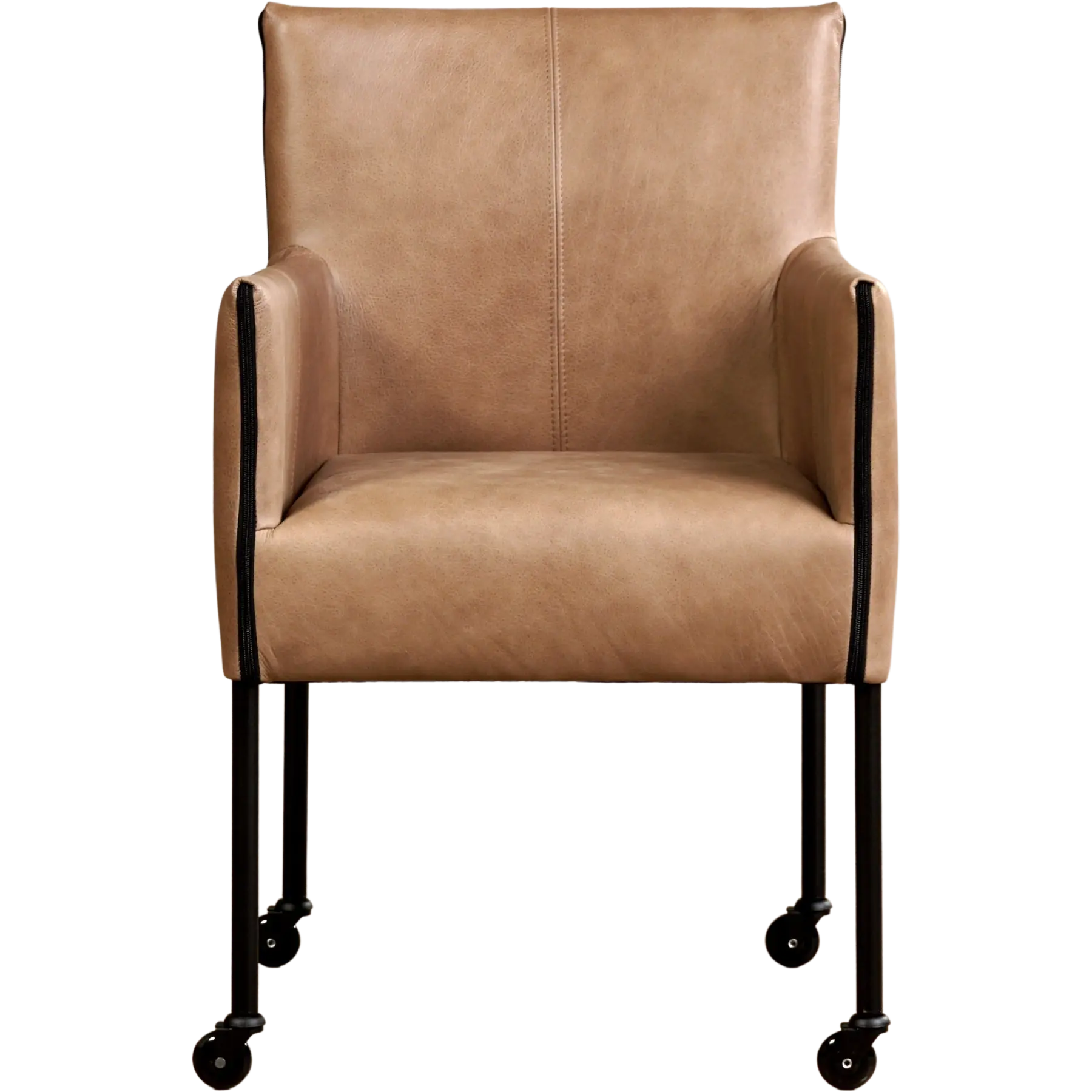 afbeelding van Set van 6 Leren eetkamerstoelen More - Vintage Taupe (taupe/bruin) - Poten staal rond zwart