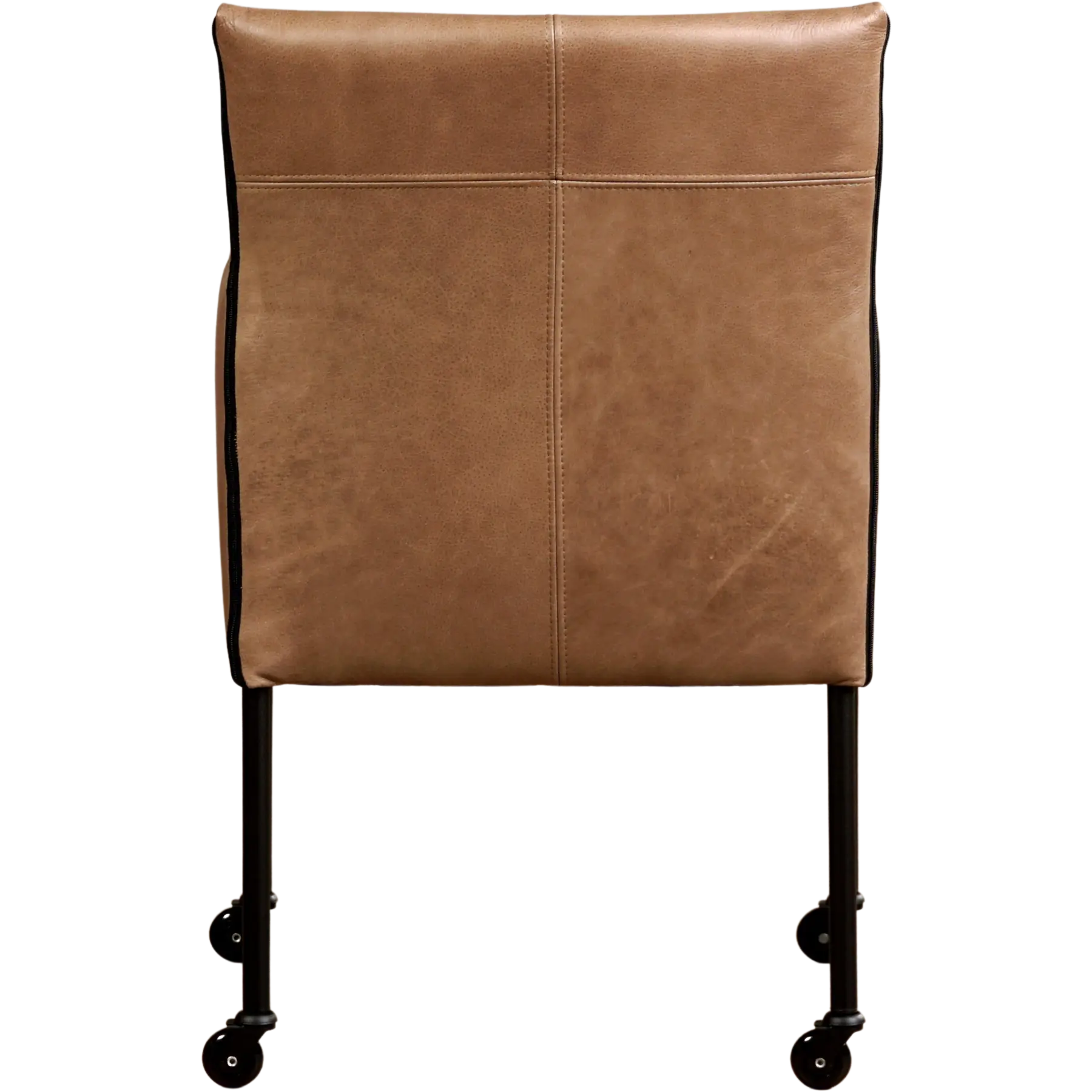 afbeelding van Set van 6 Leren eetkamerstoelen More - Vintage Taupe (taupe/bruin) - Poten staal rond zwart