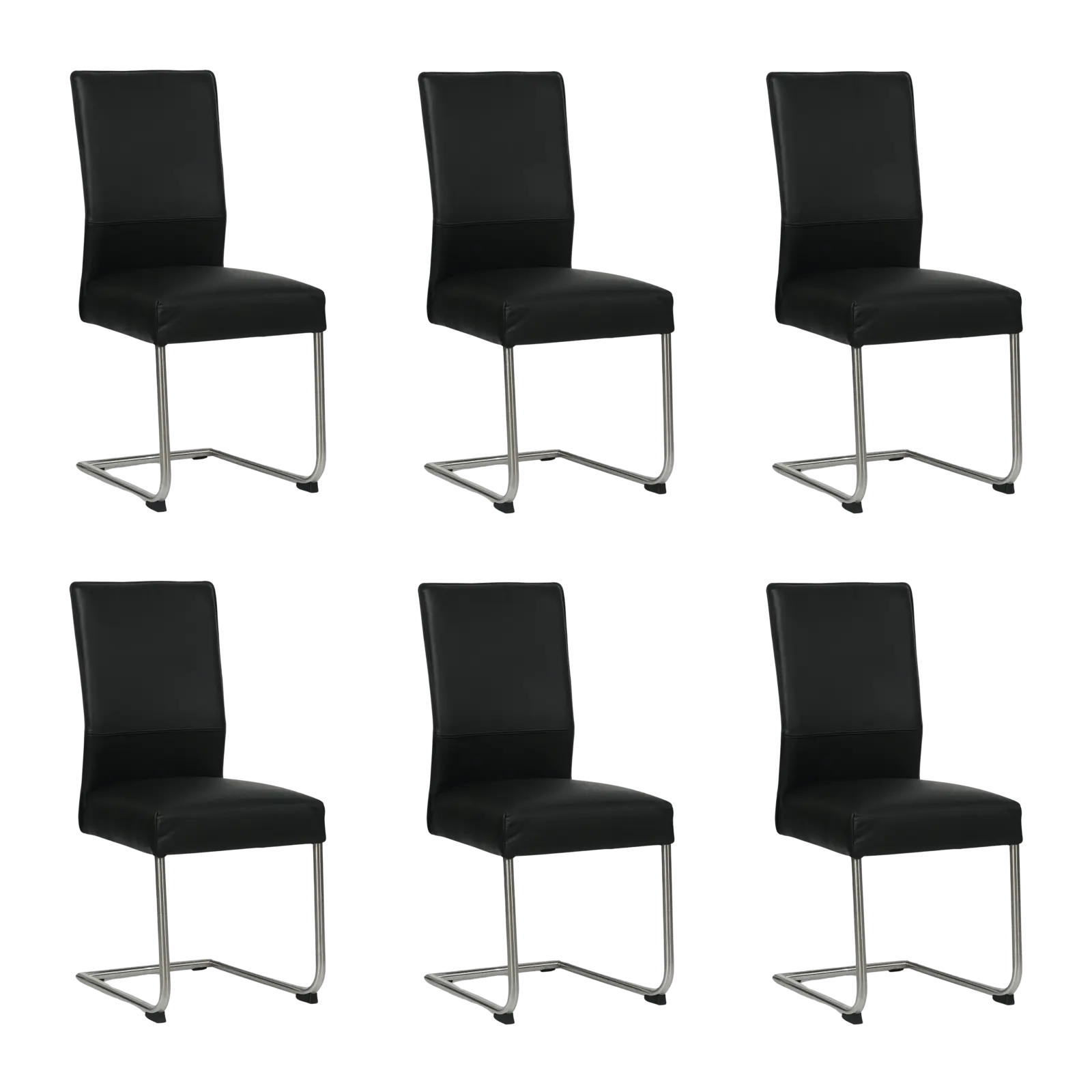 afbeelding van Set van 6 Leren eetkamerstoelen Piece - Hermes Nero (zwart) - Sledepoot staal rond RVS