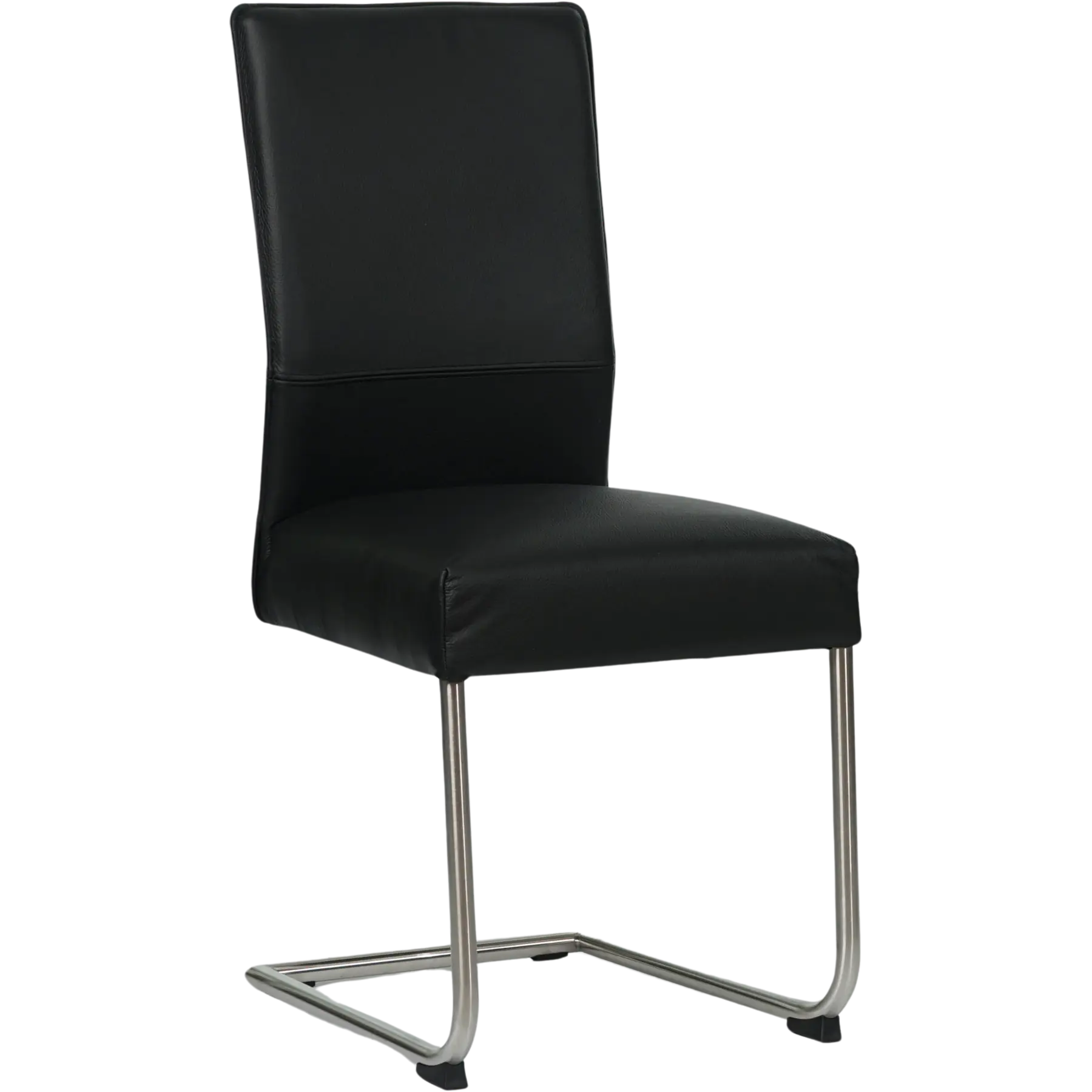 afbeelding van Set van 6 Leren eetkamerstoelen Piece - Hermes Nero (zwart) - Sledepoot staal rond RVS