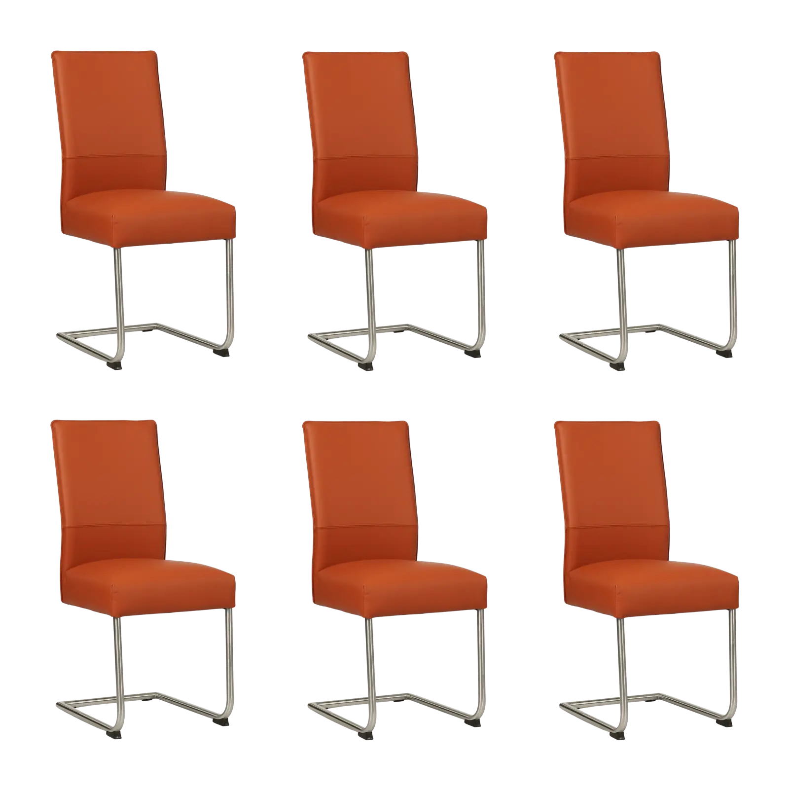 afbeelding van Set van 6 Leren eetkamerstoelen Piece - Toledo Cotto (cognac) - Sledepoot staal rond RVS