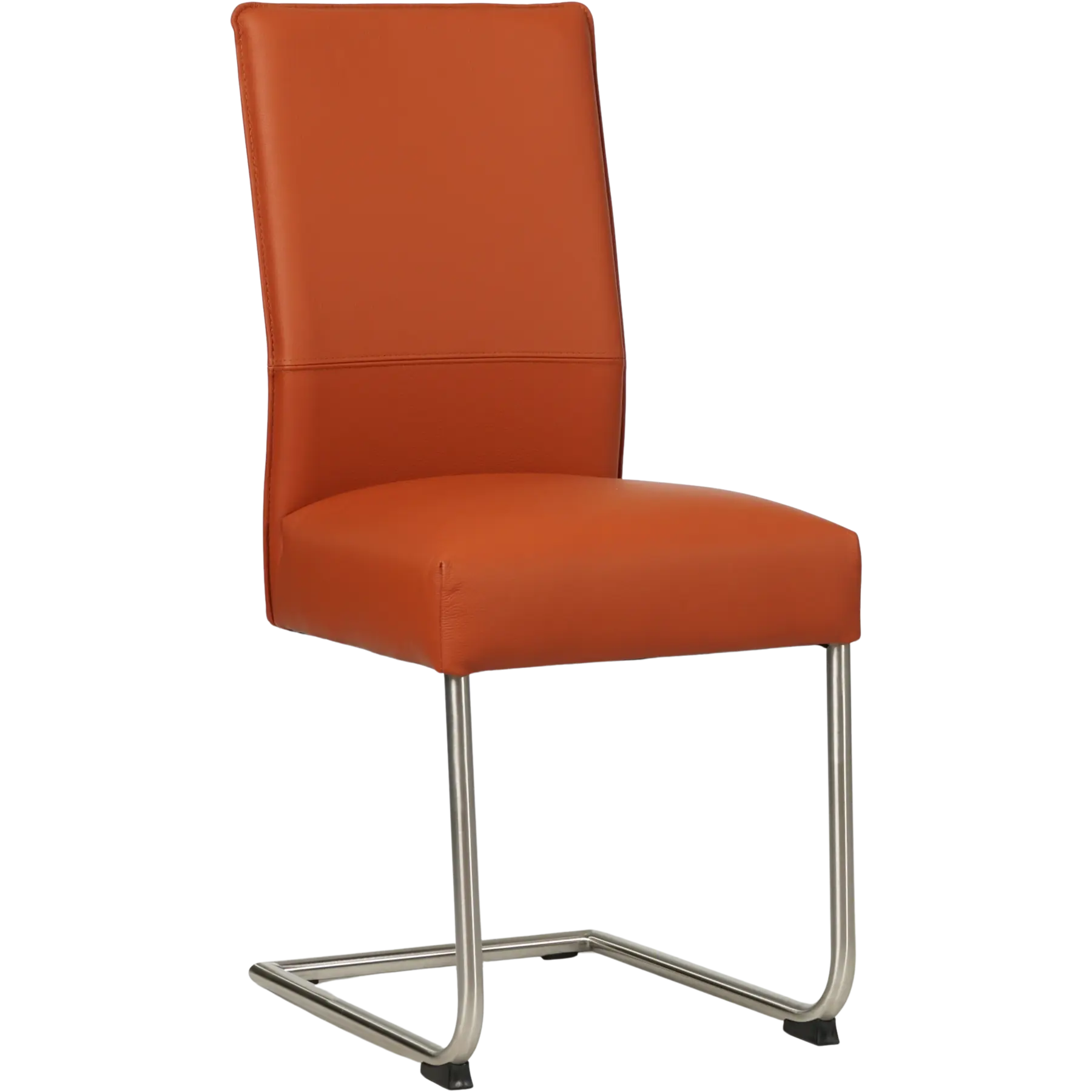 afbeelding van Set van 6 Leren eetkamerstoelen Piece - Toledo Cotto (cognac) - Sledepoot staal rond RVS
