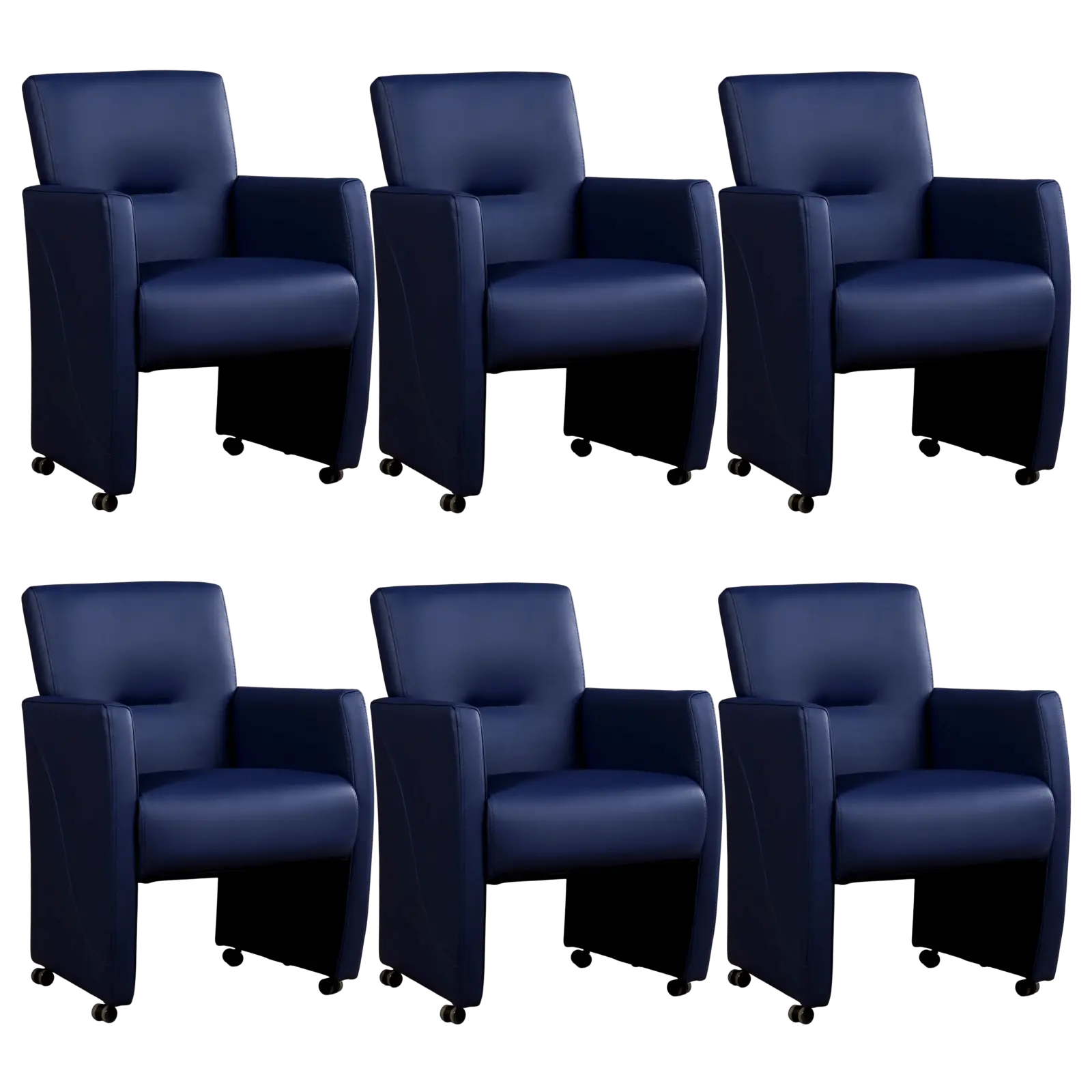 afbeelding van Set van 6 Leren eetkamerstoelen Pleasure - Hermes Kobalt (blauw) - Zonder handgreep