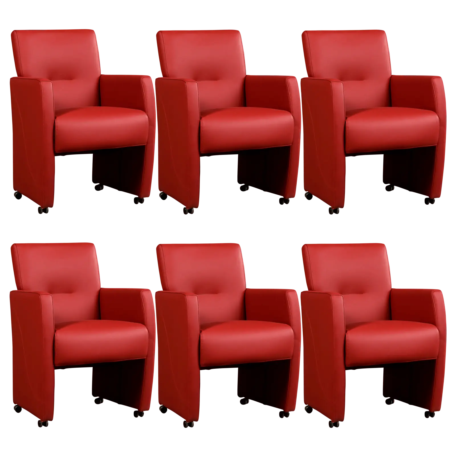 afbeelding van Set van 6 Leren eetkamerstoelen Pleasure - Hermes Red (rood) - Zonder handgreep
