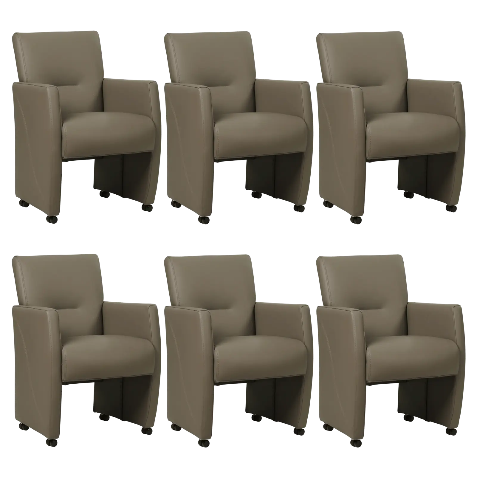 afbeelding van Set van 6 Leren eetkamerstoelen Pleasure - Toledo Smog (grijs) - Met handgreep RVS