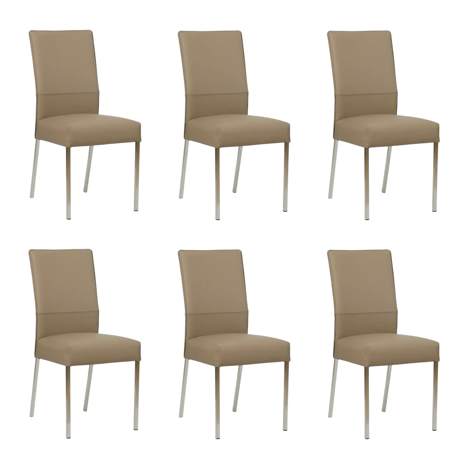 afbeelding van Set van 6 Leren eetkamerstoelen Real - Toledo Mocca (taupe/bruin) - Poten staal vierkant RVS