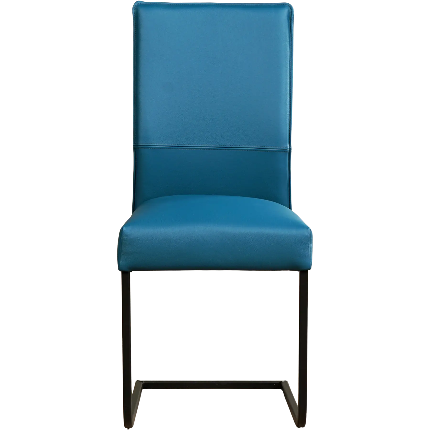 afbeelding van Set van 6 Leren eetkamerstoelen Remix - Hermes Turquoise (blauw) - Sledepoot staal vierkant zwart