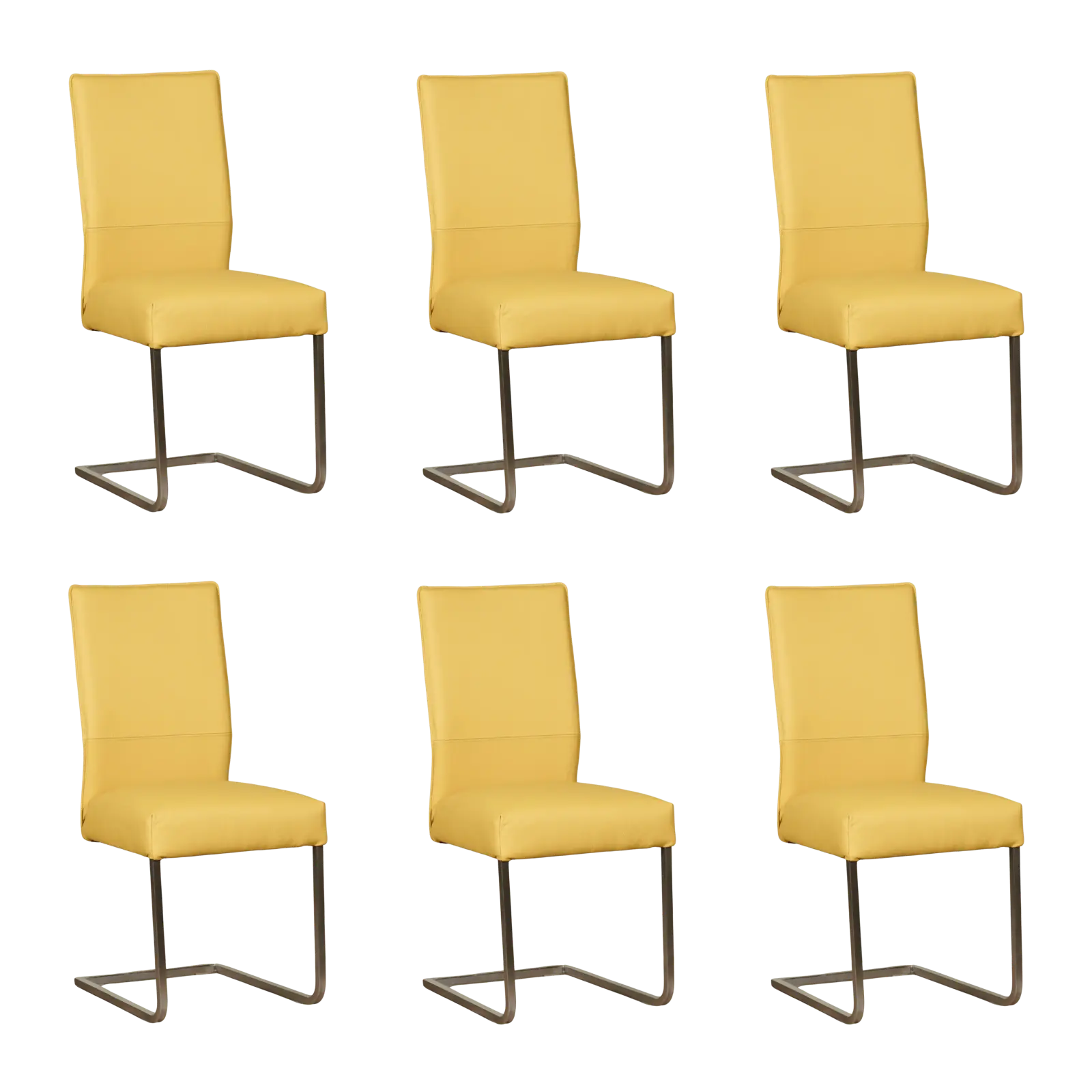 afbeelding van Set van 6 Leren eetkamerstoelen Remix - Toledo Giallo (geel) - Sledepoot staal vierkant RVS