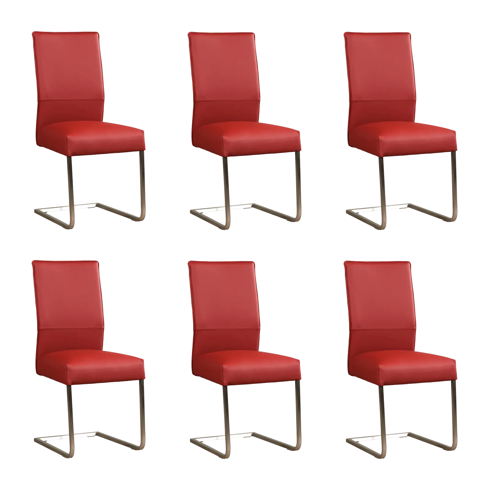 afbeelding van Set van 6 Leren eetkamerstoelen Remix - Toledo Red (rood) - Sledepoot staal vierkant RVS