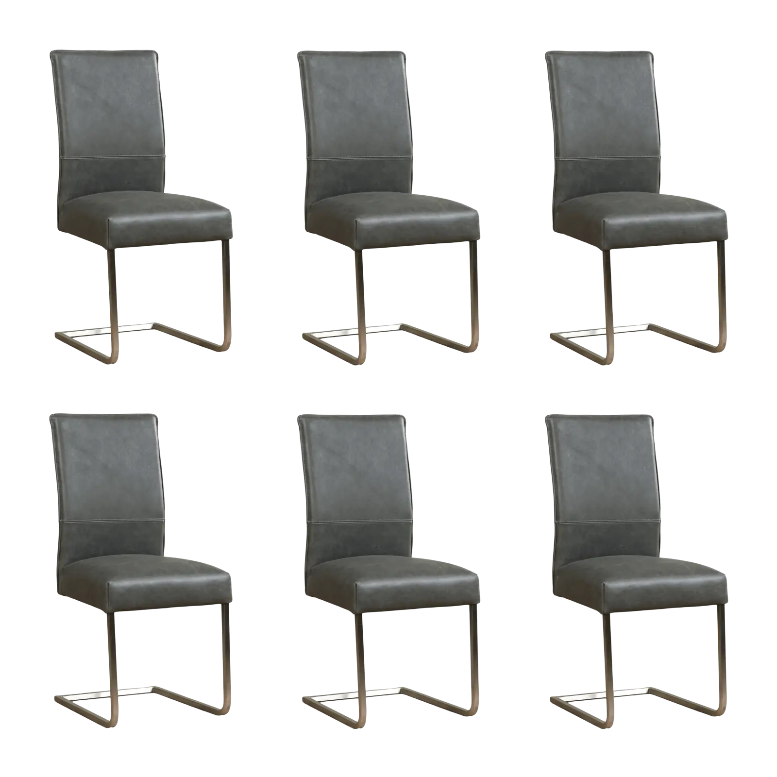 afbeelding van Set van 6 Leren eetkamerstoelen Remix - Vintage Grey (grijs) - Sledepoot staal vierkant RVS