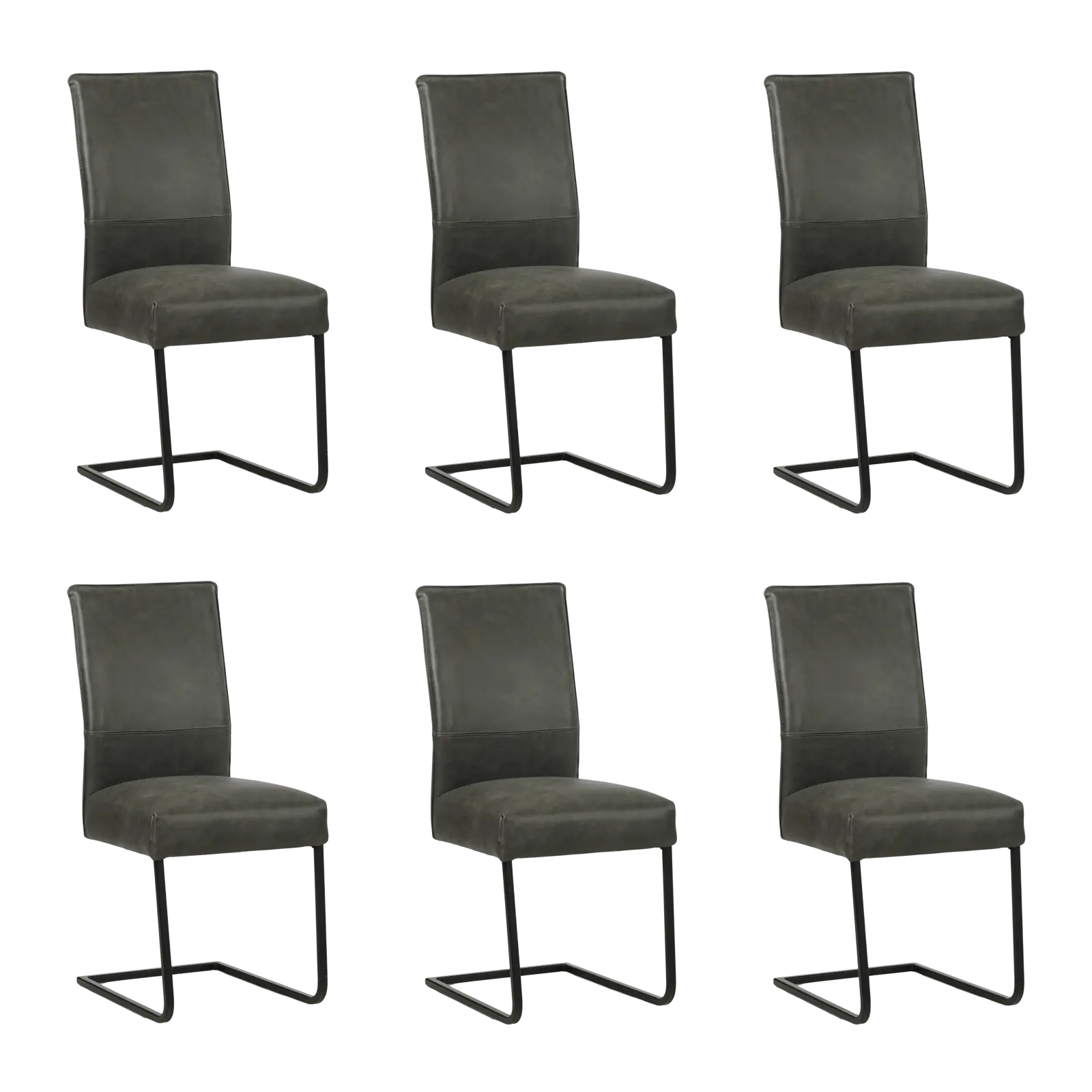 afbeelding van Set van 6 Leren eetkamerstoelen Remix - Vintage Grey (grijs) - Sledepoot staal vierkant zwart