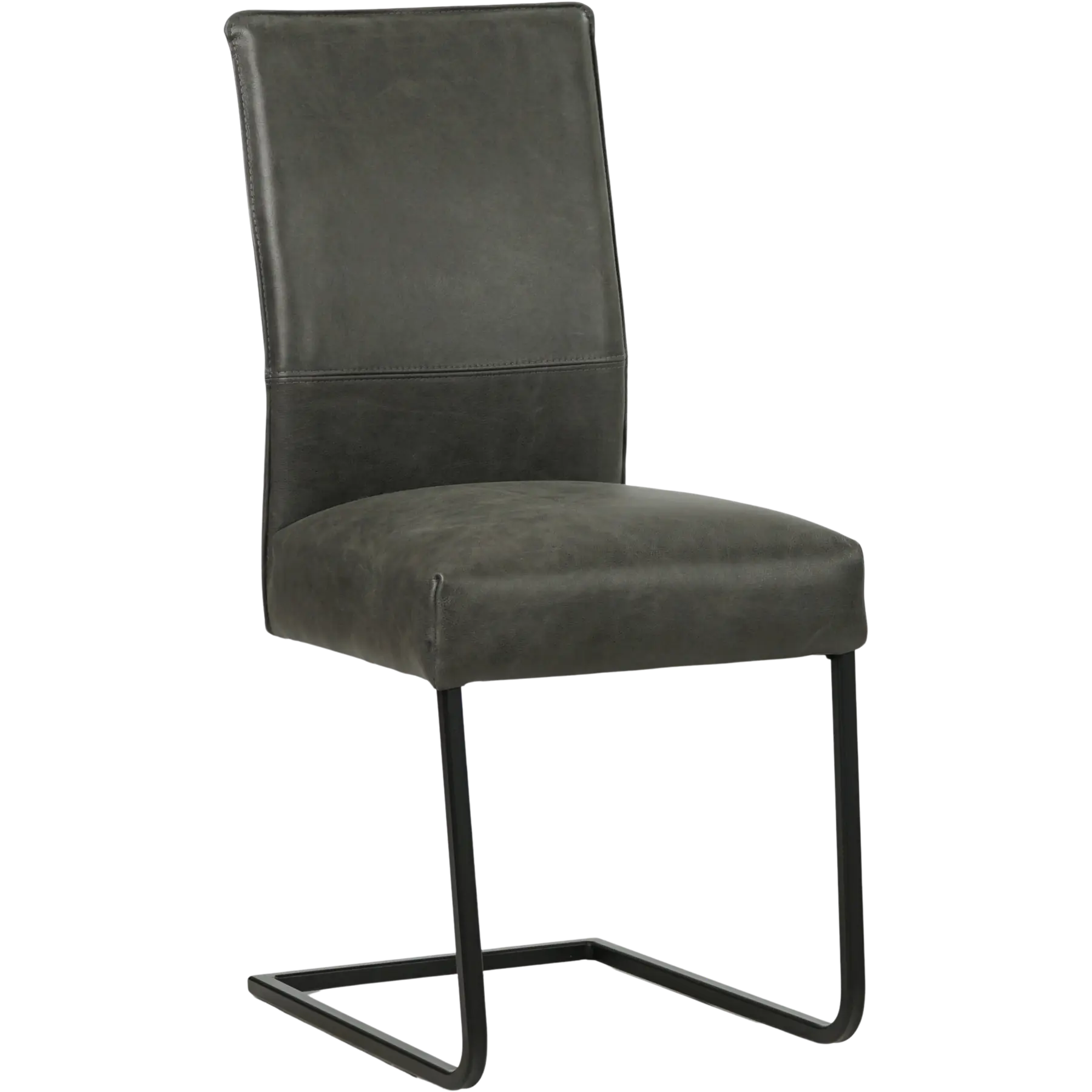 afbeelding van Set van 6 Leren eetkamerstoelen Remix - Vintage Grey (grijs) - Sledepoot staal vierkant zwart