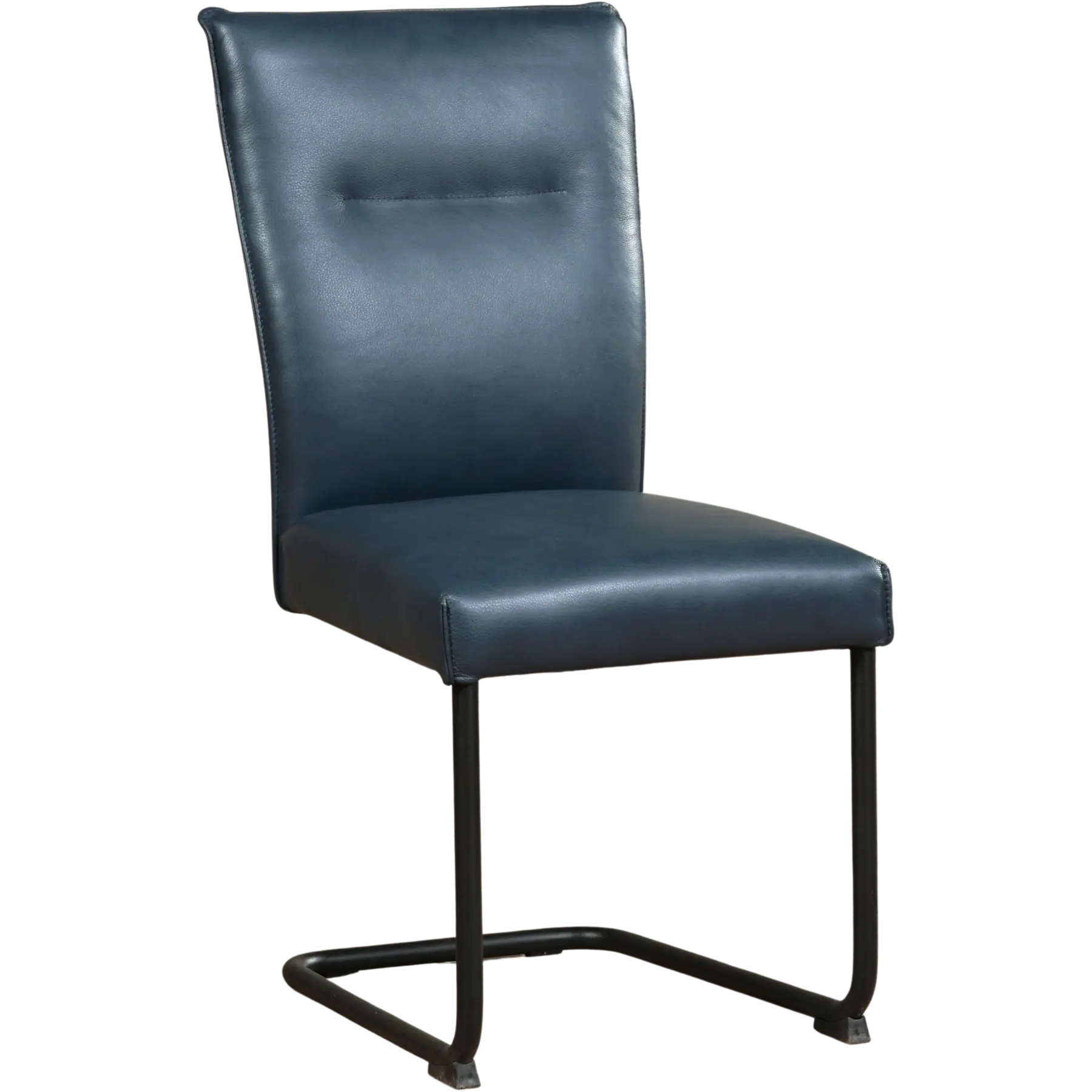 afbeelding van Set van 6 Leren eetkamerstoelen Retro - Granada Blue (blauw) - Sledepoot staal rond zwart