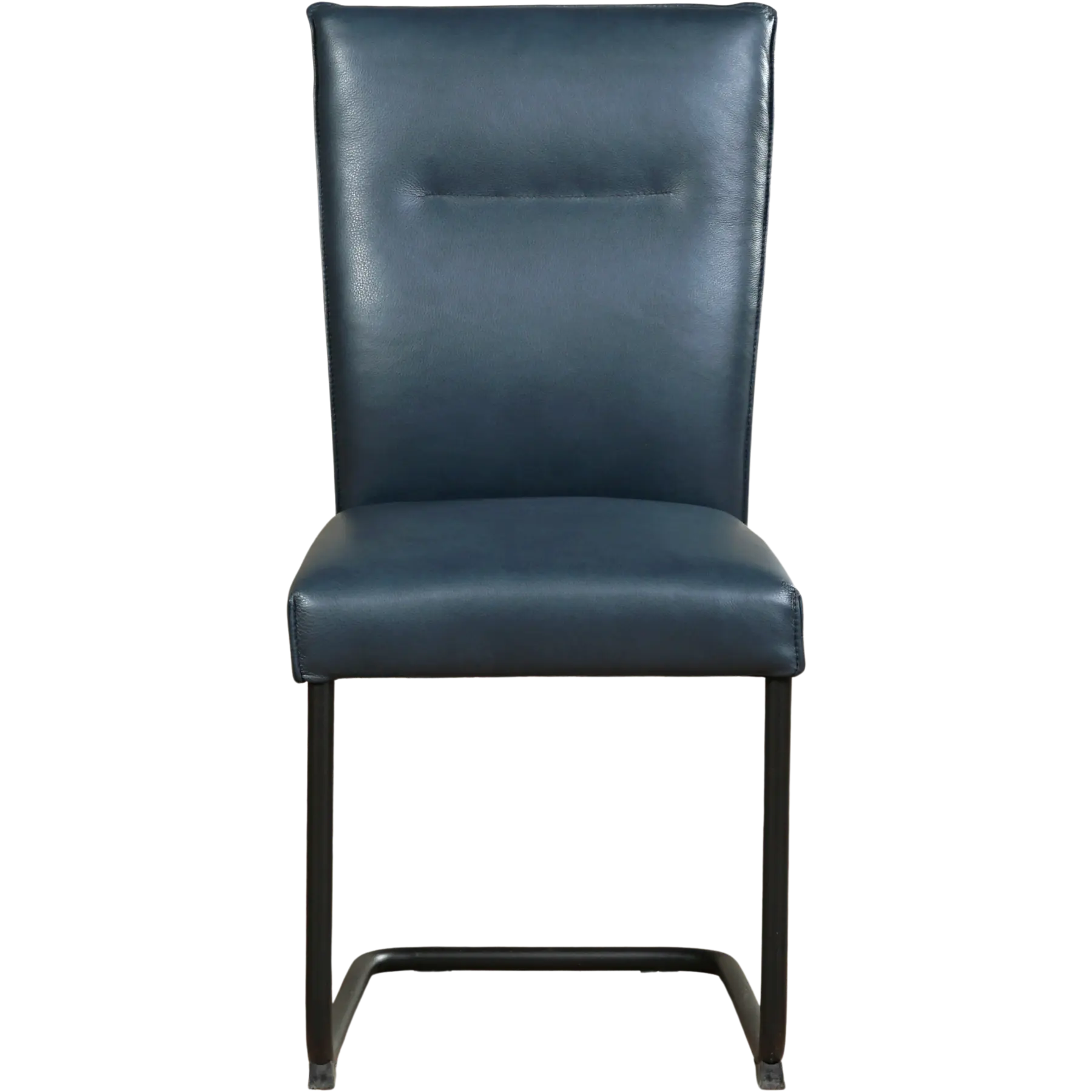 afbeelding van Set van 6 Leren eetkamerstoelen Retro - Granada Blue (blauw) - Sledepoot staal rond zwart
