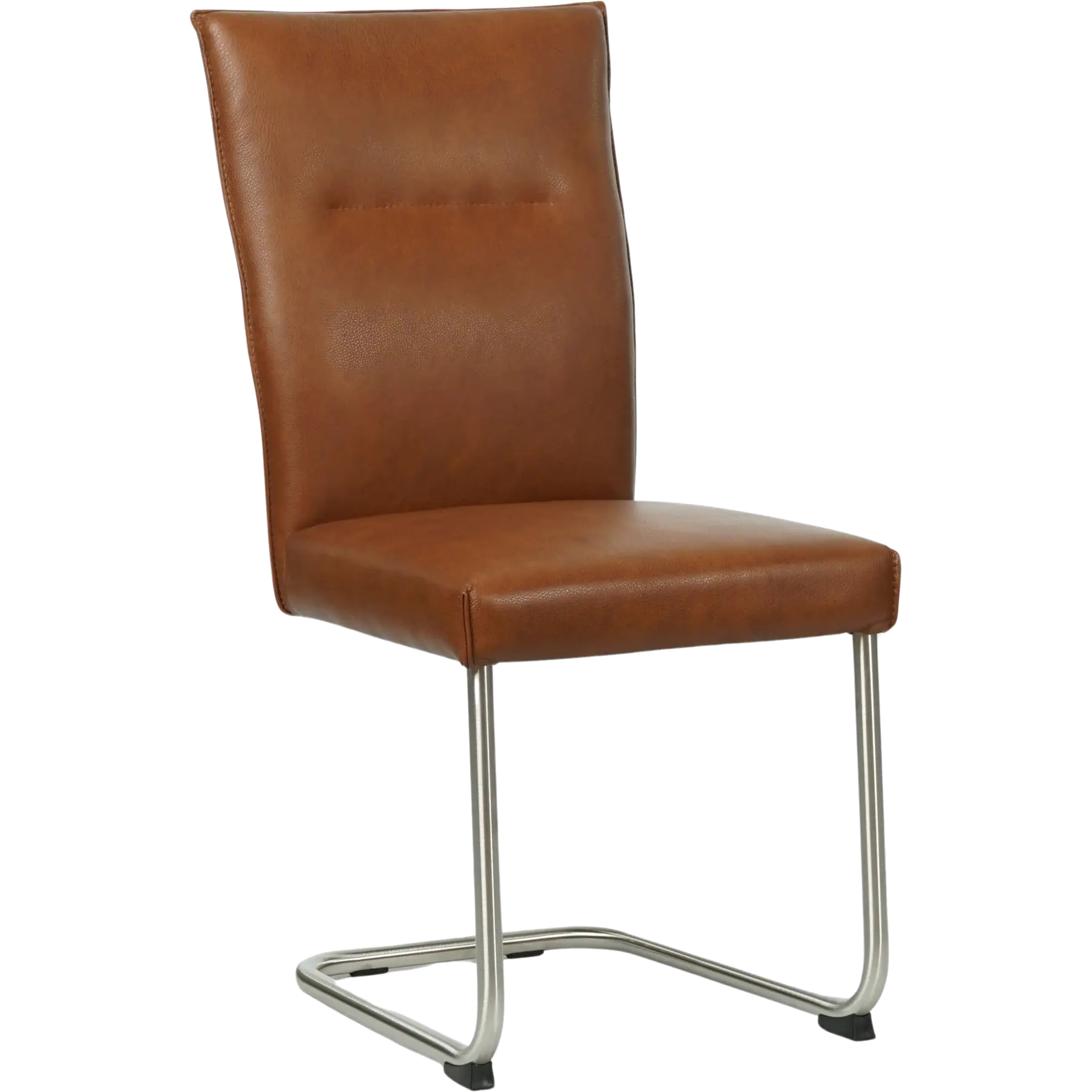 afbeelding van Set van 6 Leren eetkamerstoelen Retro - Granada Savannah (cognac) - Sledepoot staal rond RVS