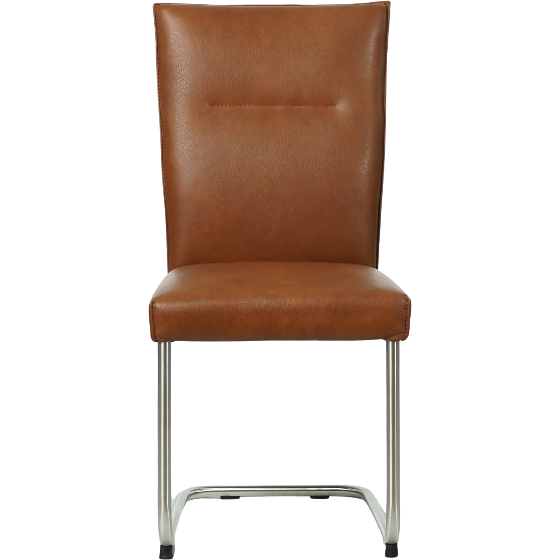 afbeelding van Set van 6 Leren eetkamerstoelen Retro - Granada Savannah (cognac) - Sledepoot staal rond RVS