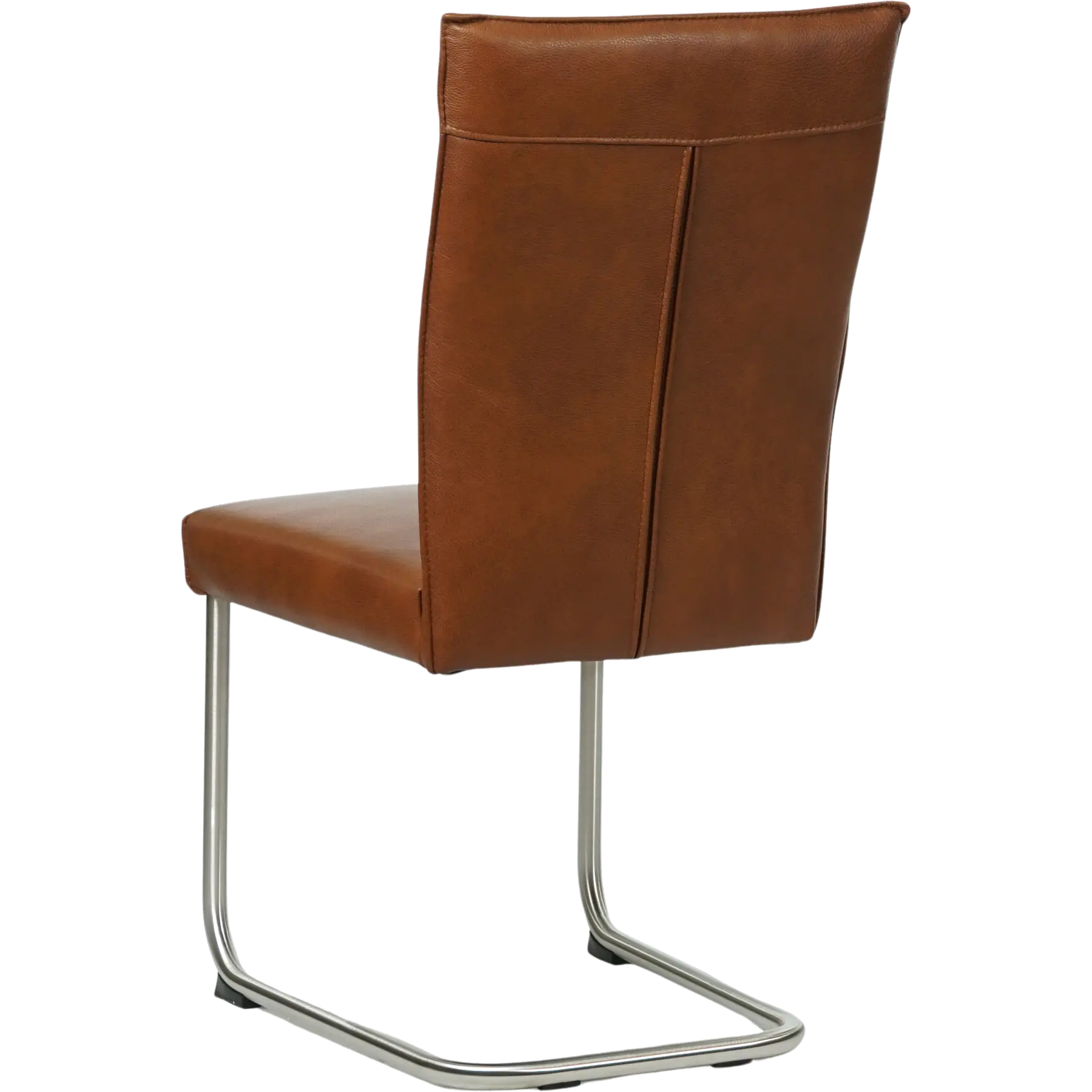 afbeelding van Set van 6 Leren eetkamerstoelen Retro - Granada Savannah (cognac) - Sledepoot staal rond RVS