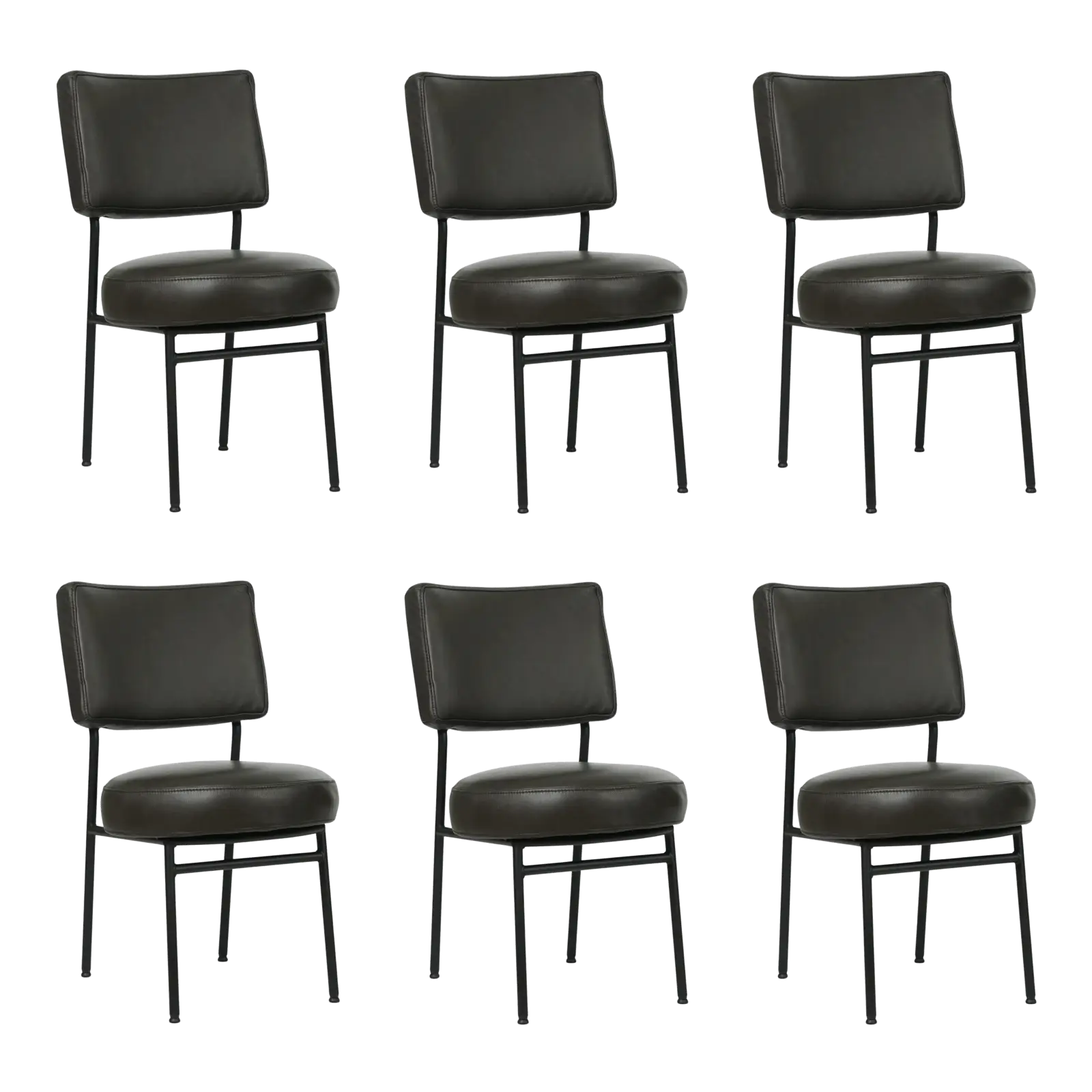 afbeelding van Set van 6 Leren eetkamerstoelen Rondo - Granada Graphite (donkergrijs) - Poten staal rond zwart