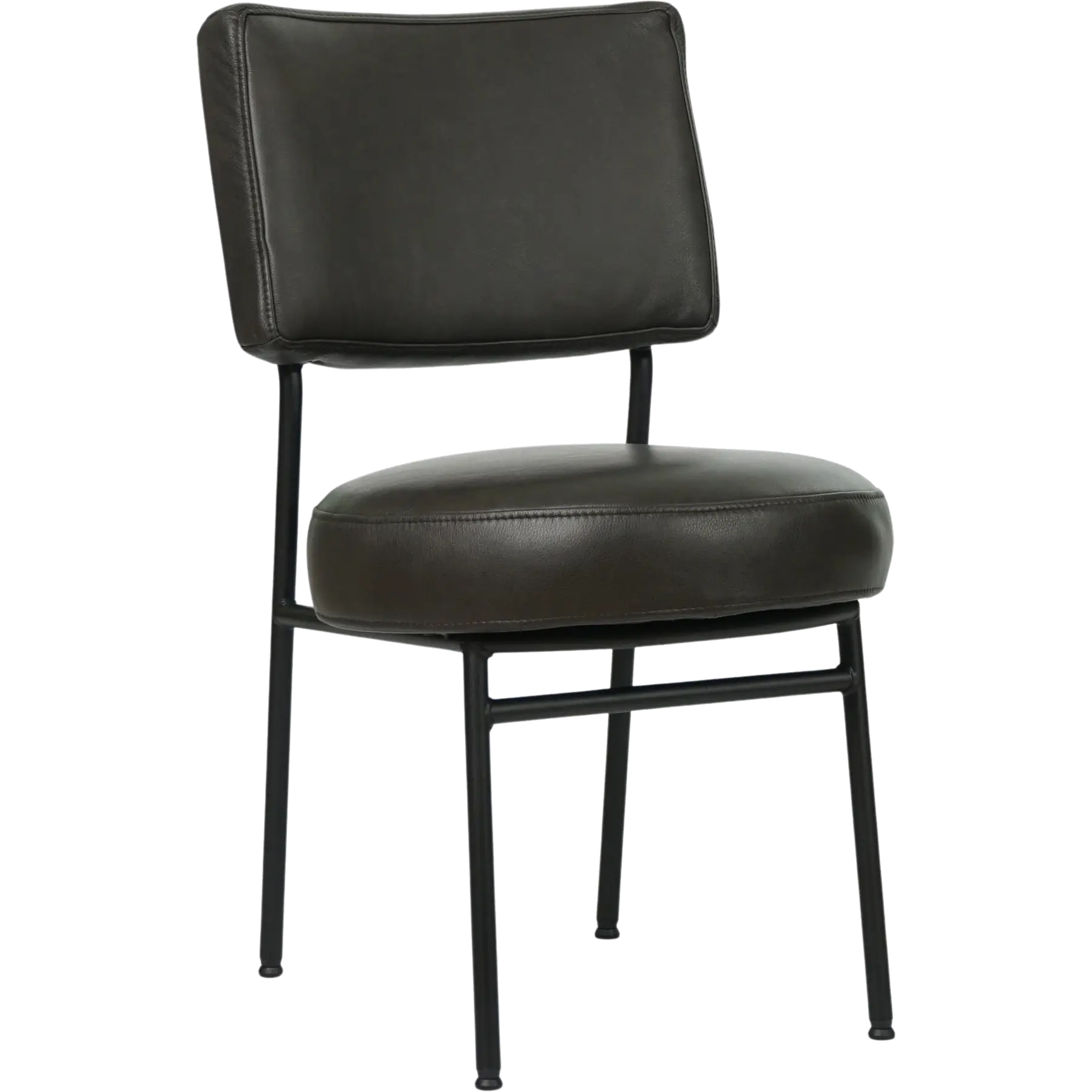 afbeelding van Set van 6 Leren eetkamerstoelen Rondo - Granada Graphite (donkergrijs) - Poten staal rond zwart