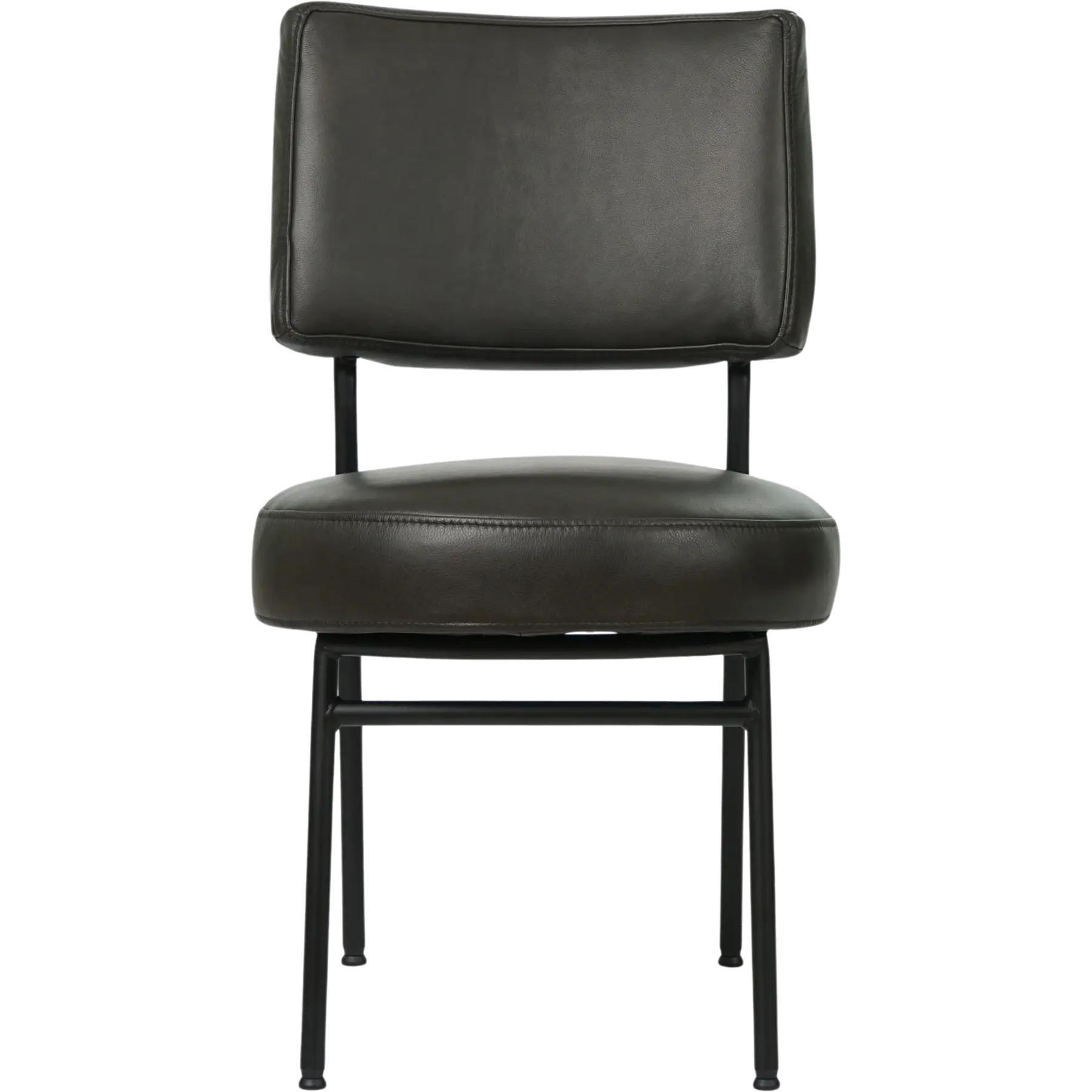 afbeelding van Set van 6 Leren eetkamerstoelen Rondo - Granada Graphite (donkergrijs) - Poten staal rond zwart