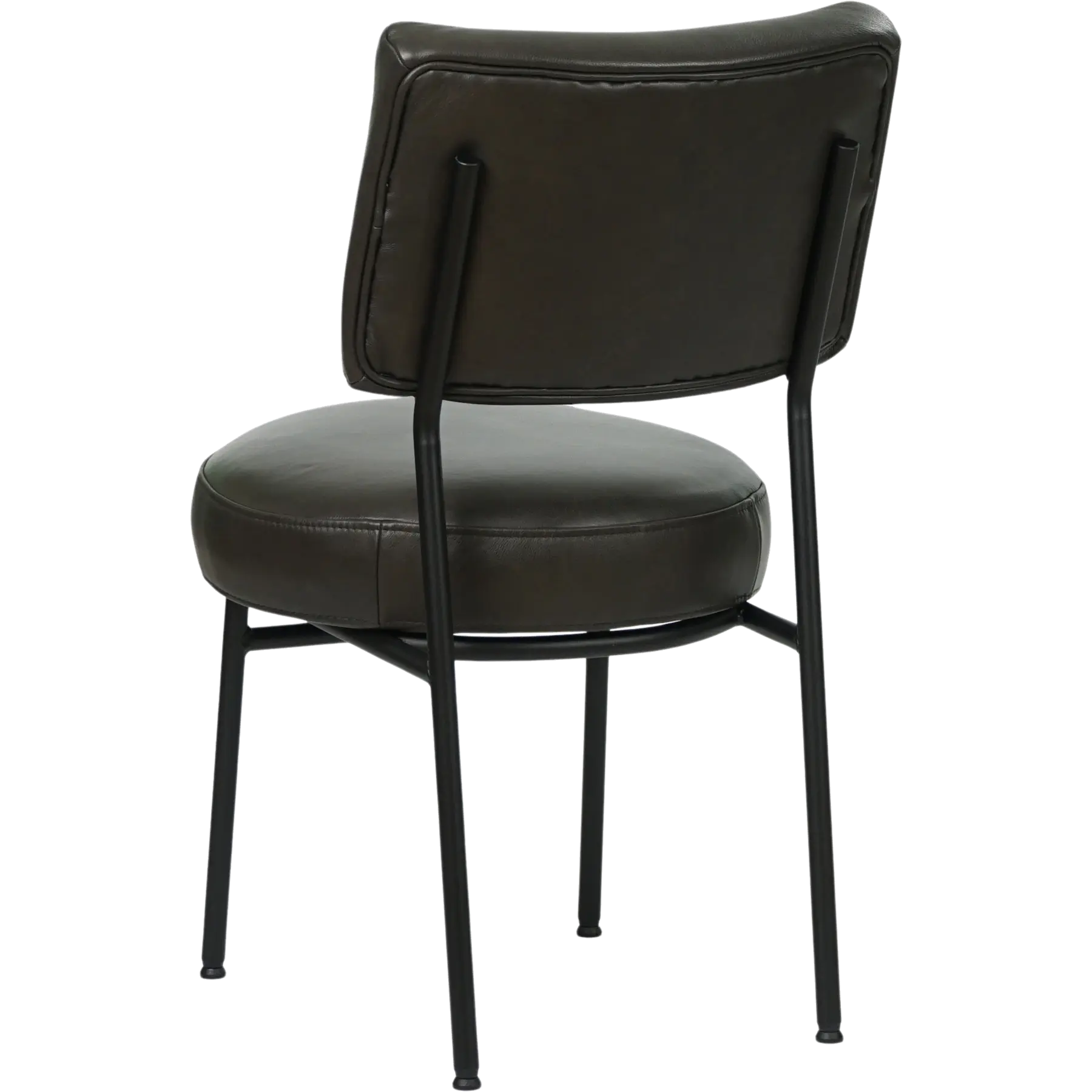 afbeelding van Set van 6 Leren eetkamerstoelen Rondo - Granada Graphite (donkergrijs) - Poten staal rond zwart