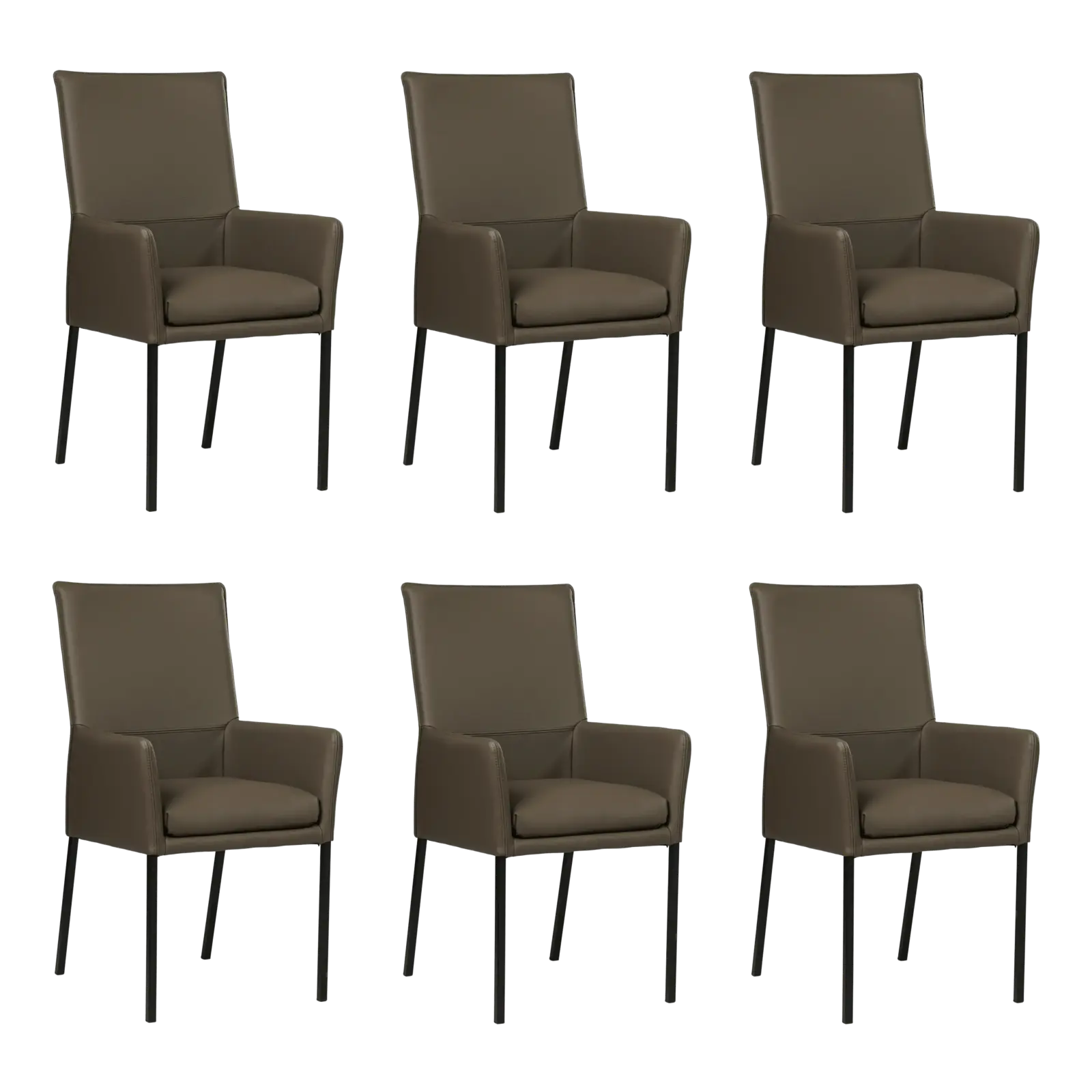 afbeelding van Set van 6 Leren eetkamerstoelen Royal - Toledo Moss (bruin/groen) - Poten staal vierkant zwart